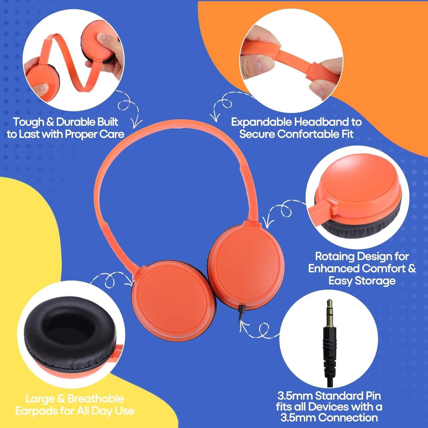 Auriculares con Cable Waneni JS30 para Aula - Paquete de 5 Coloridos