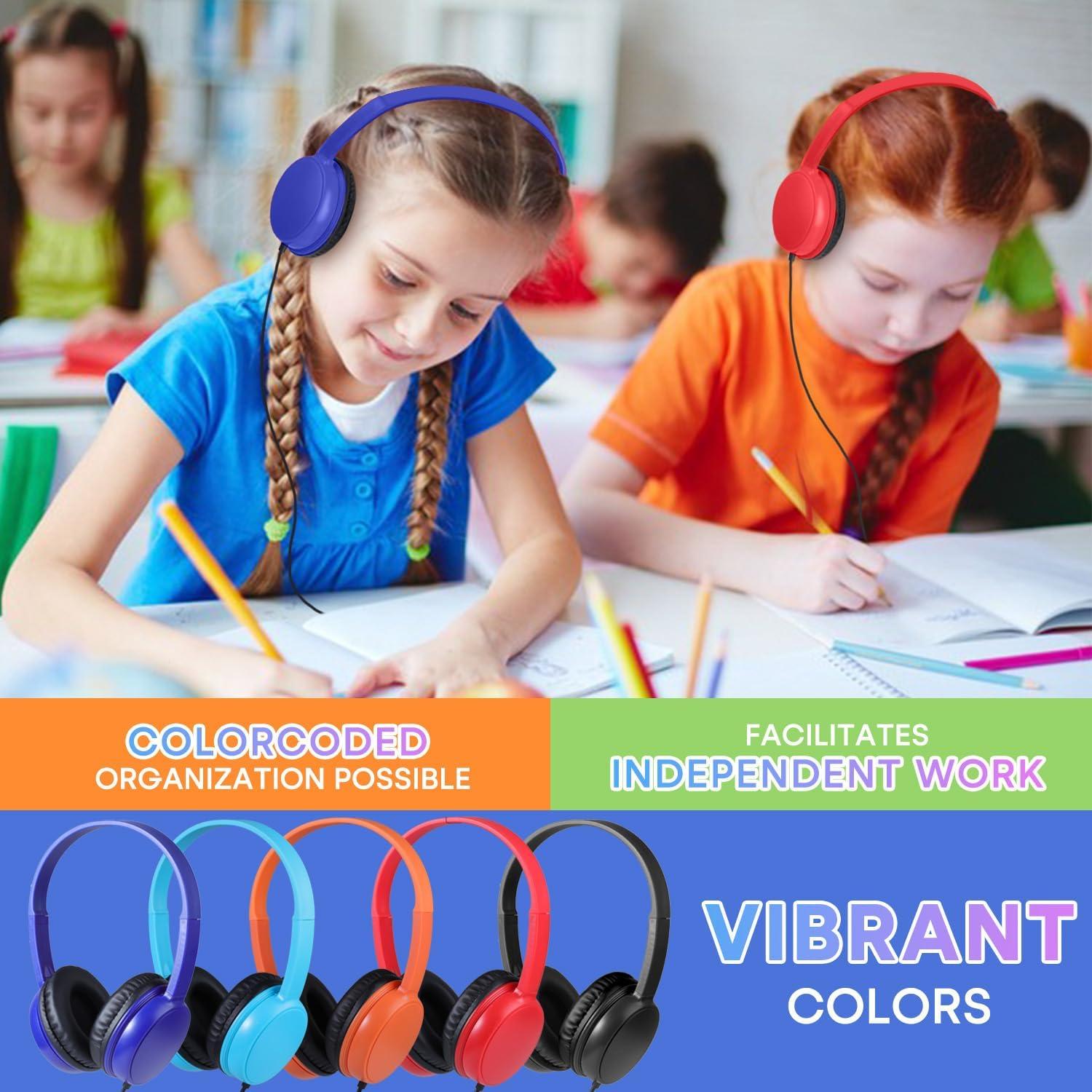Auriculares con Cable Waneni JS30 para Aula - Paquete de 5 Coloridos