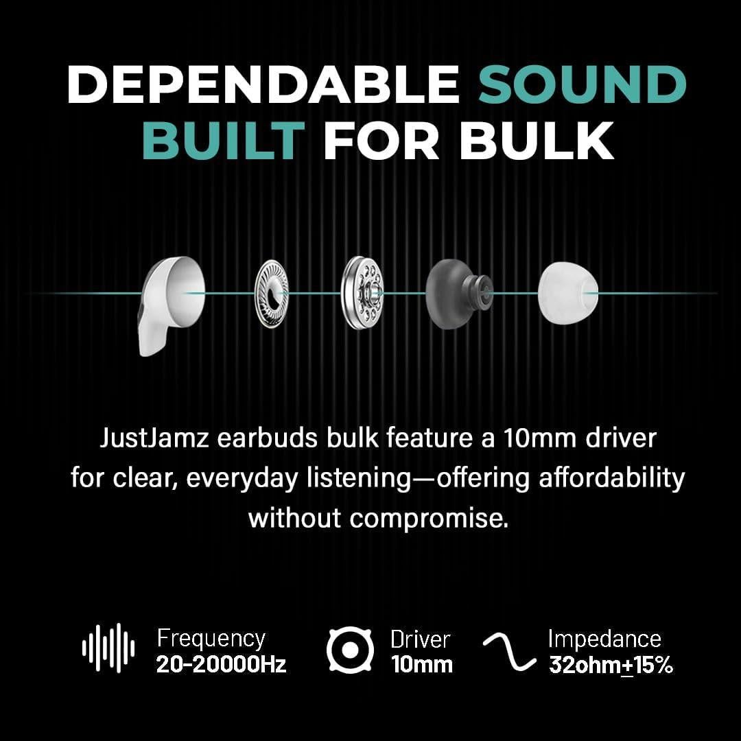 Auriculares JustJamz Basic Dot 100 Pack | Intrauditivos 3.5mm