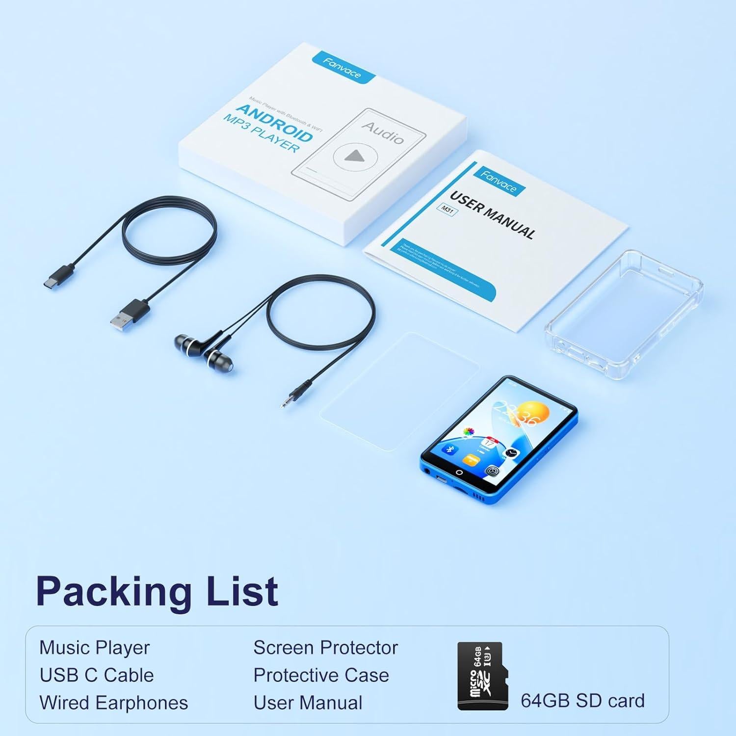 Reproductor MP3 80GB Bluetooth Fanvace M31 Pantalla Táctil