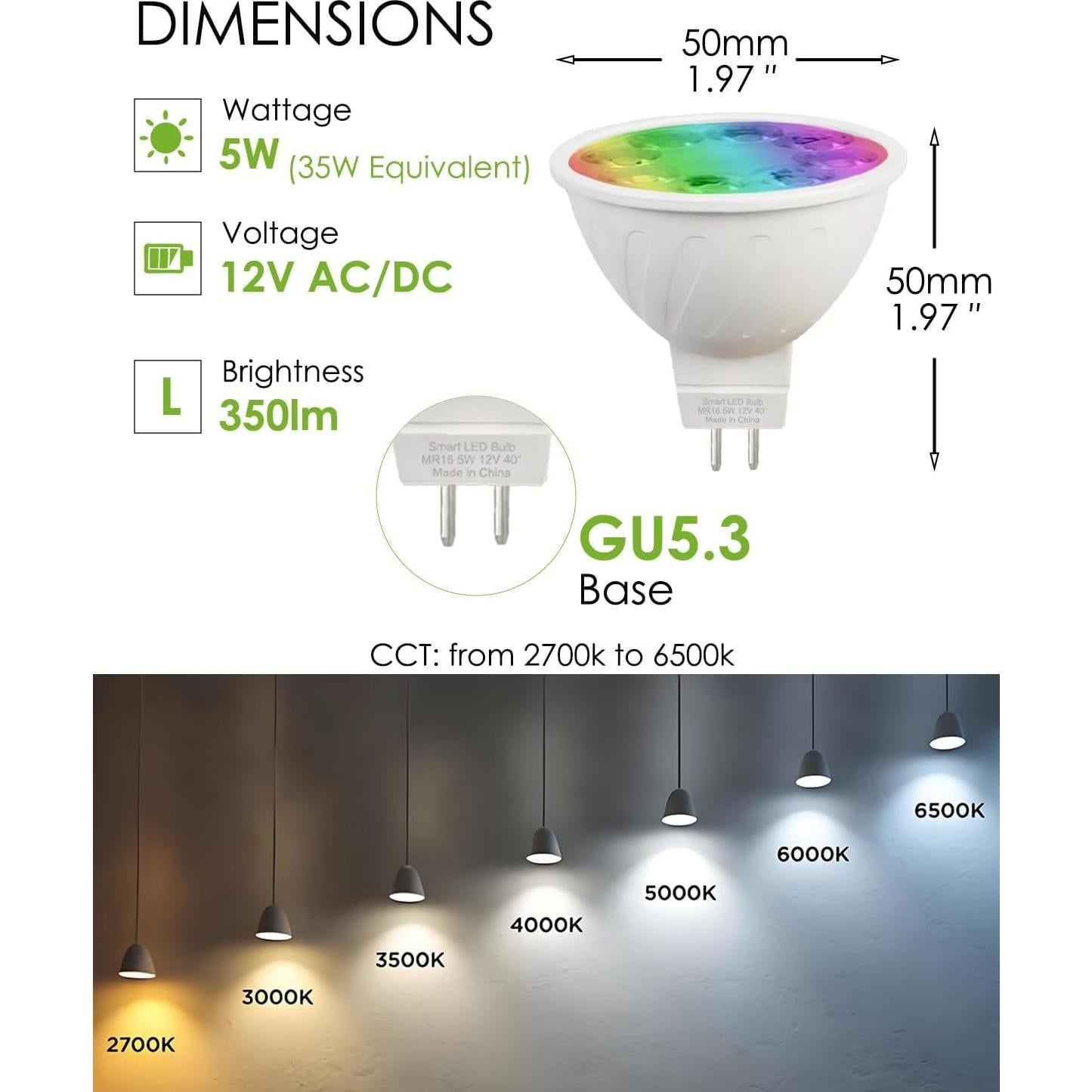 Bombillas LED Inteligentes MR16 ShenZhen 4W 12V RGB Paquete de 2