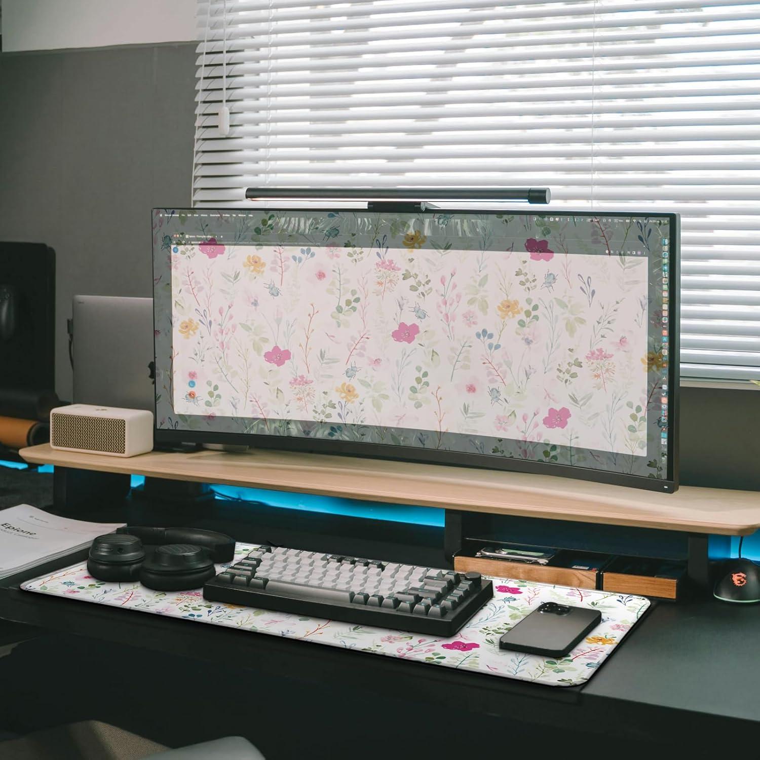 Alfombrilla de Ratón Grande FTSYAD Floral 80 x 30 cm Antideslizante