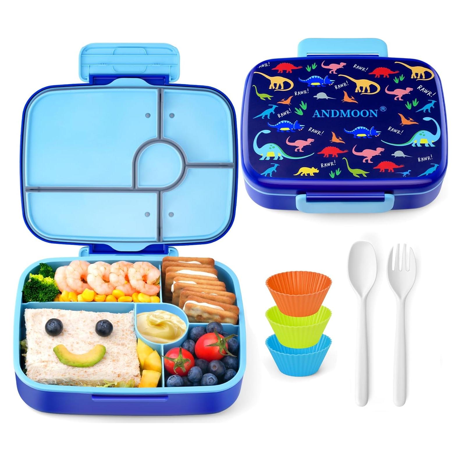 Caja Bento Niños ANDMOON 1300ml 5 Compartimentos Dinosaurio Azul