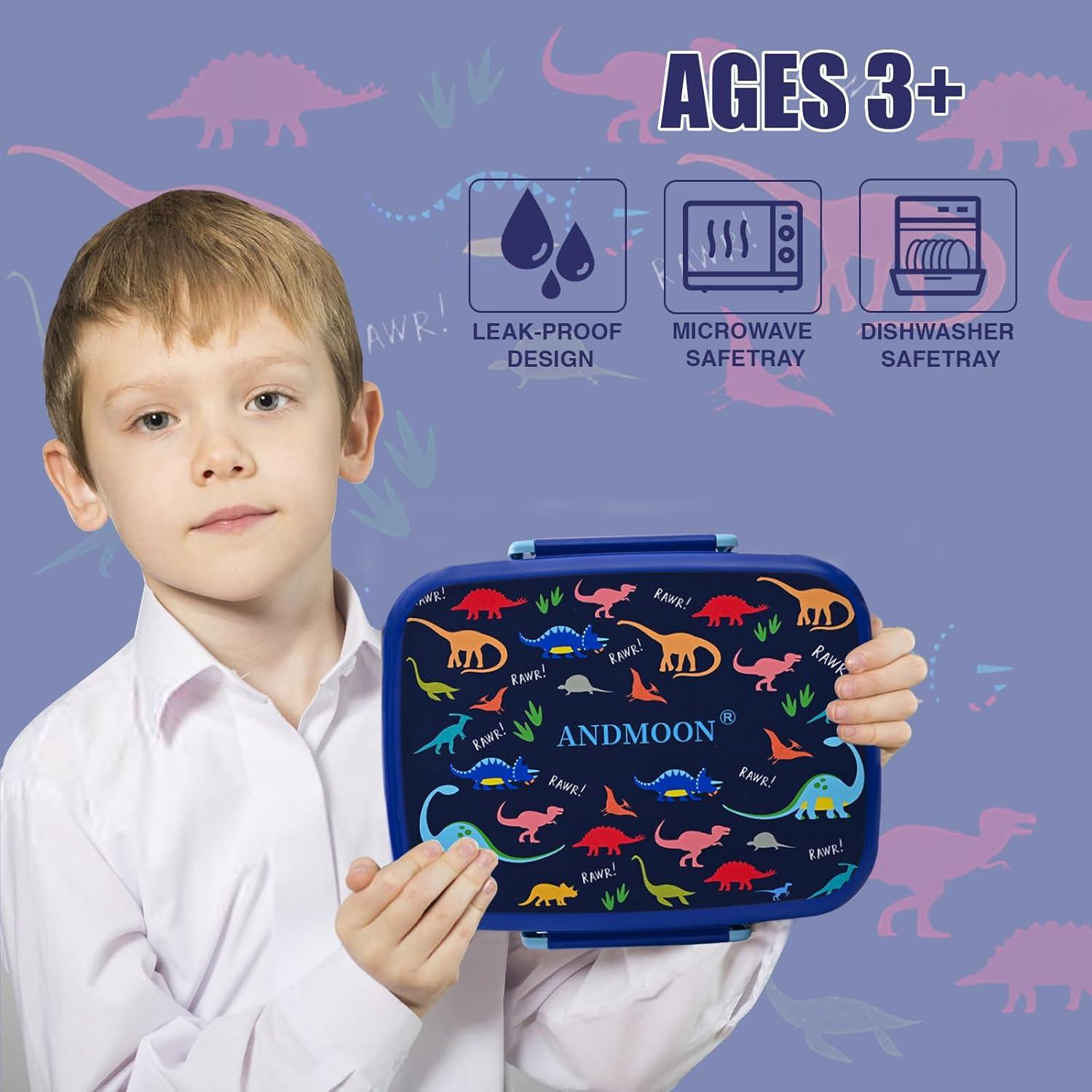 Caja Bento Niños ANDMOON 1300ml 5 Compartimentos Dinosaurio Azul