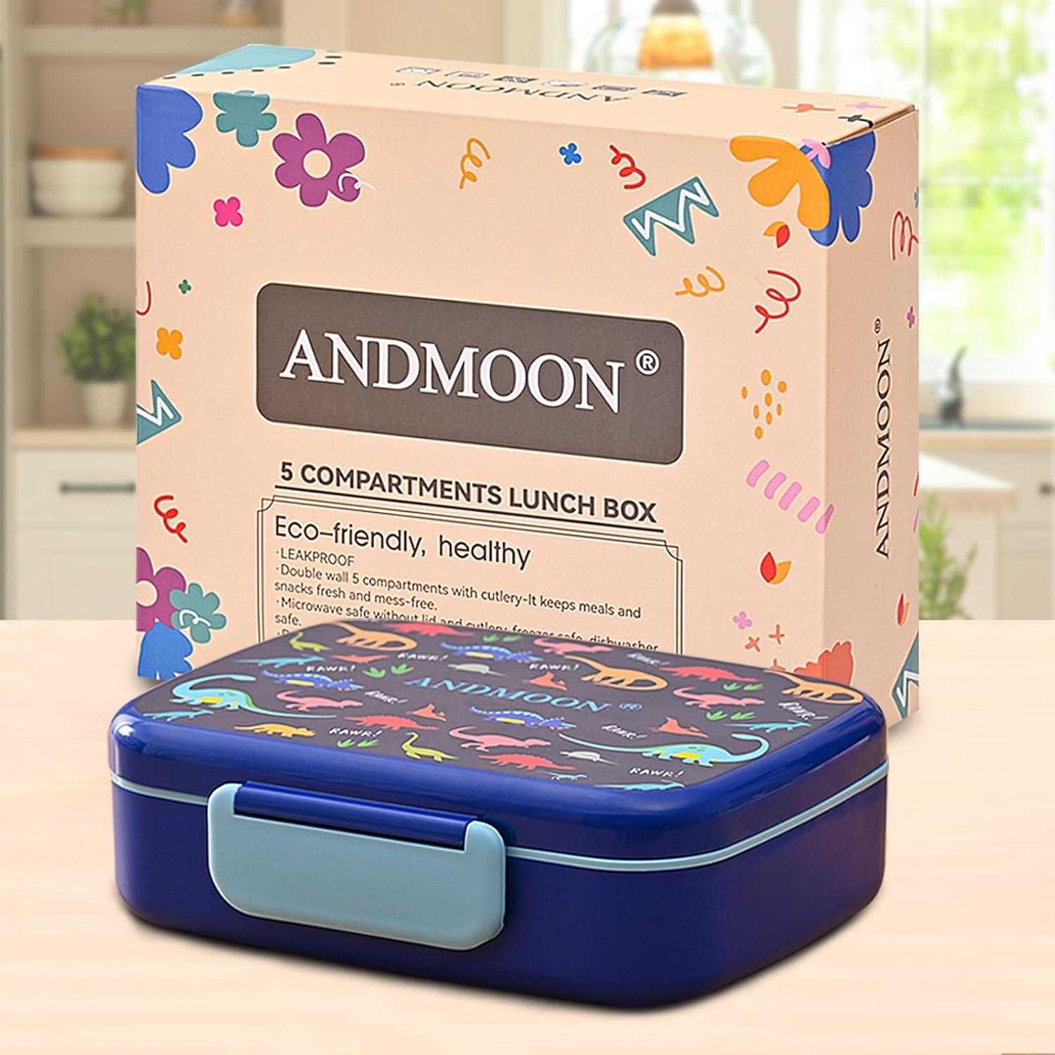 Caja Bento Niños ANDMOON 1300ml 5 Compartimentos Dinosaurio Azul