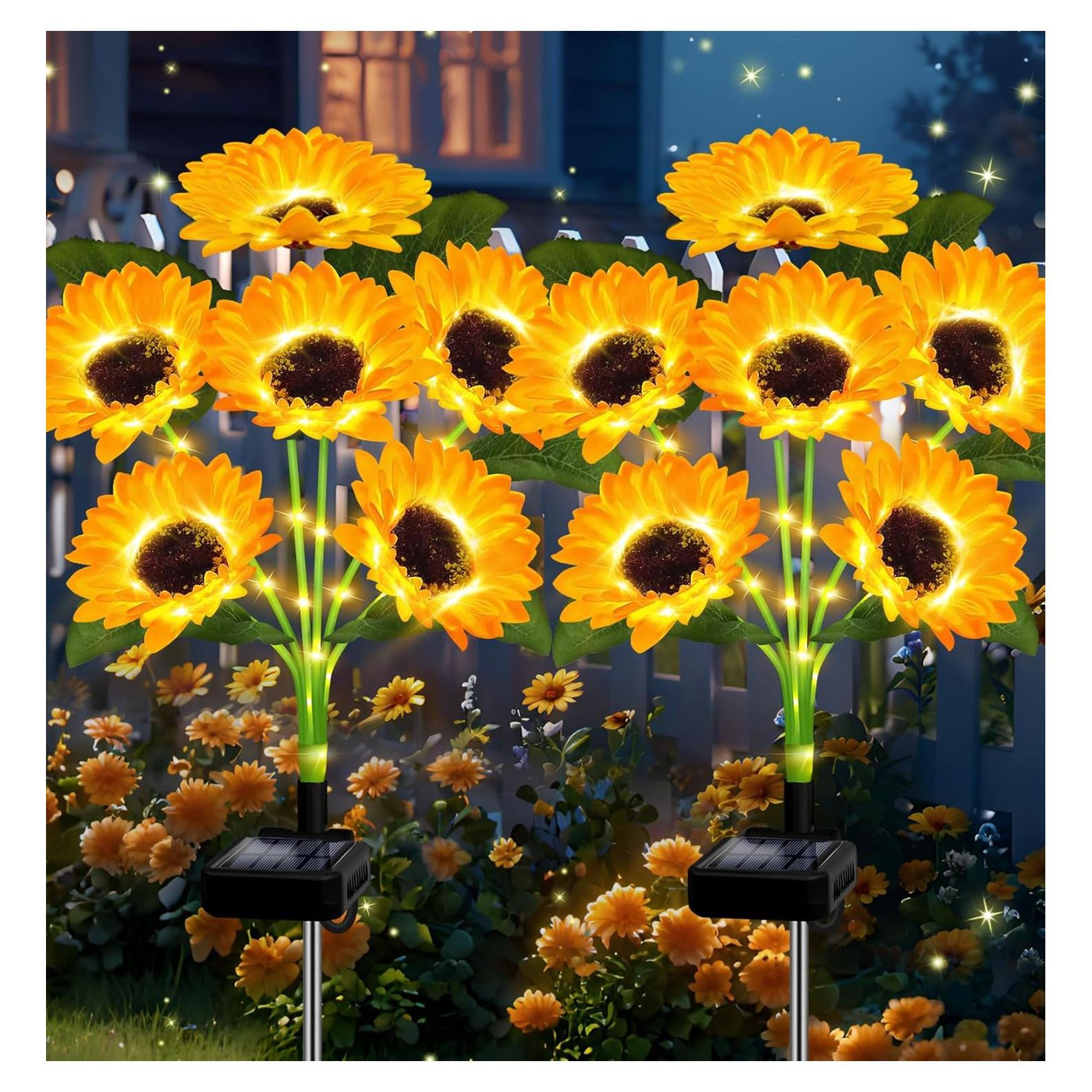 Luces Solares de Girasol EDOF - Paquete de 2, 12 Flores