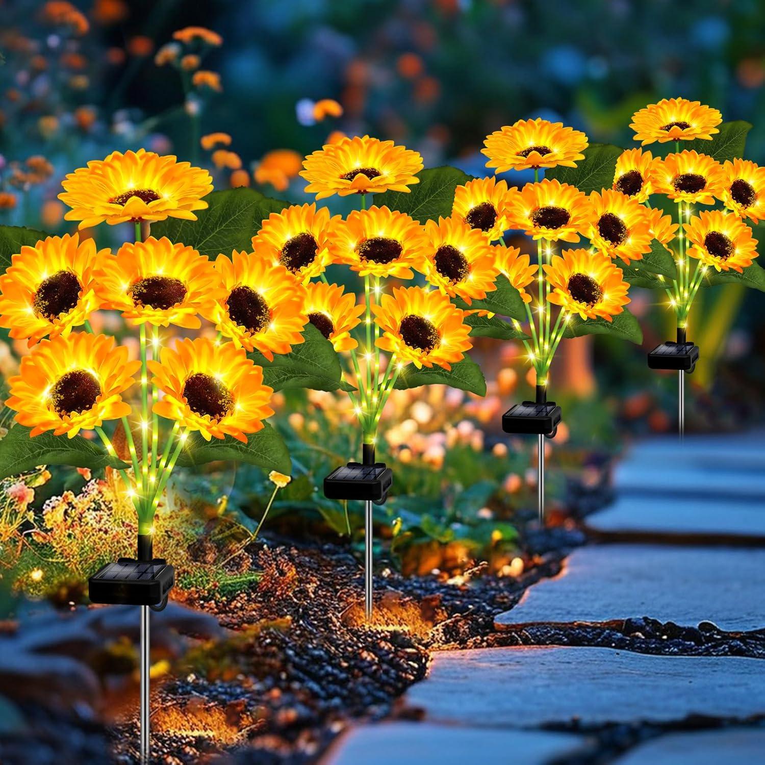 Luces Solares de Girasol EDOF - Paquete de 2, 12 Flores