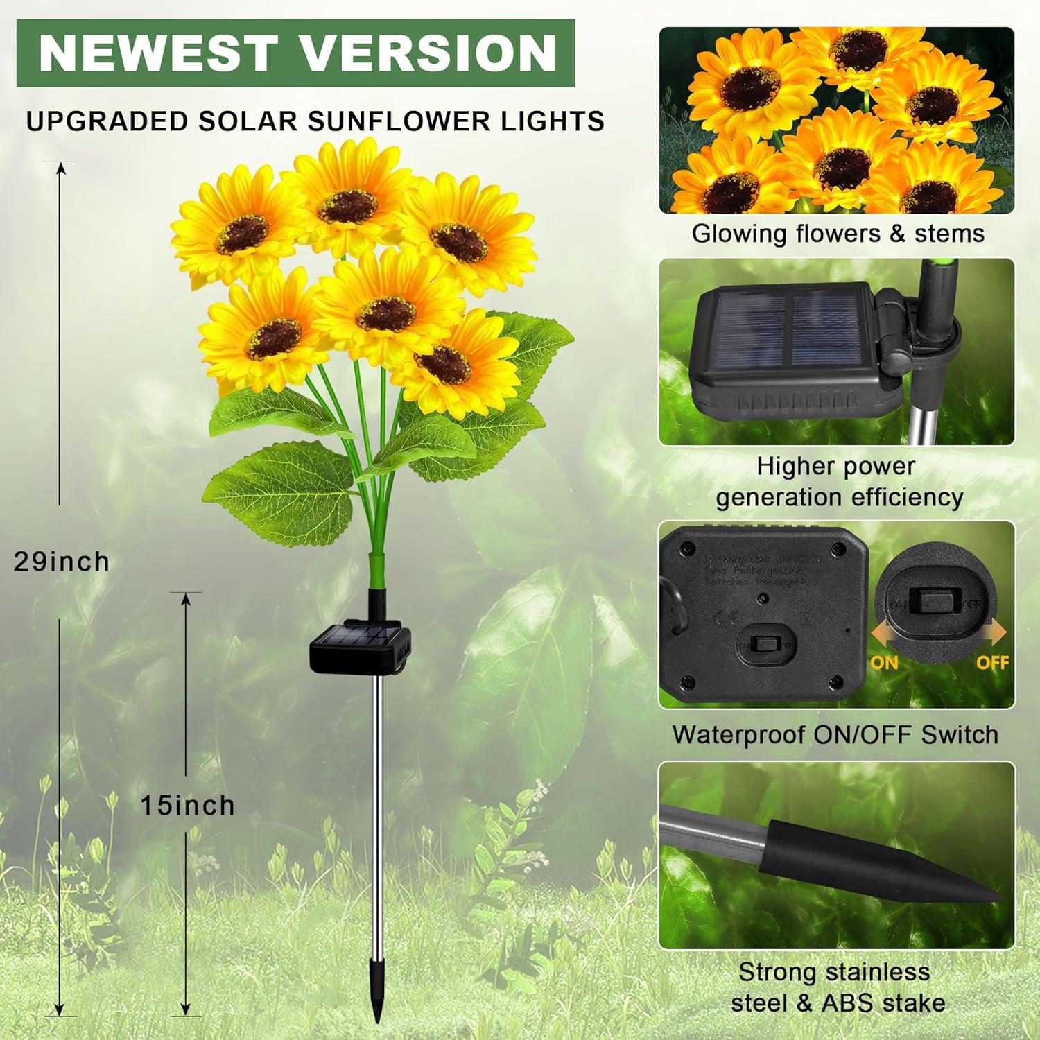 Luces Solares de Girasol EDOF - Paquete de 2, 12 Flores