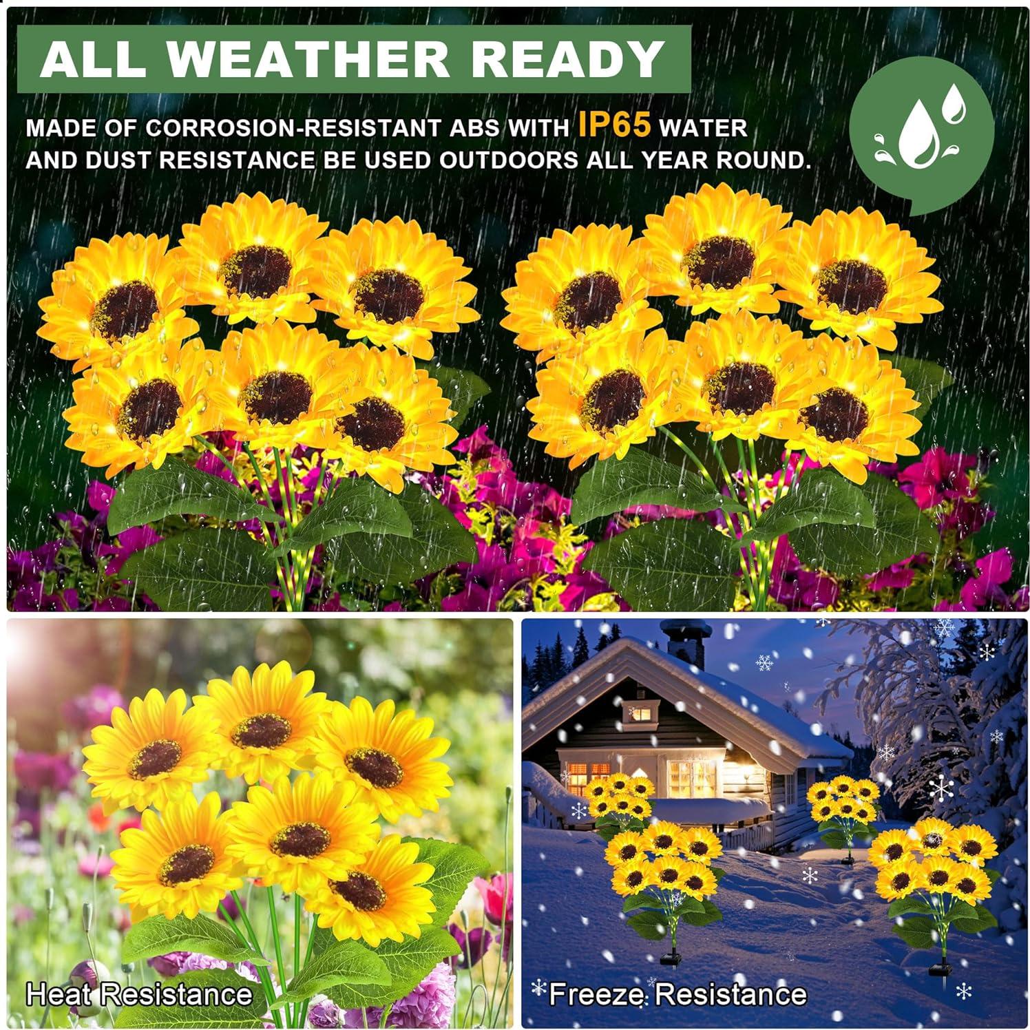 Luces Solares de Girasol EDOF - Paquete de 2, 12 Flores