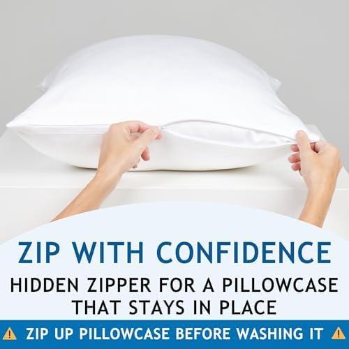 Fundas de Almohada Refrigerantes Vegan Silk - 100% Viscosa de Bambú - Estándar, Juego de 2 con Cremallera