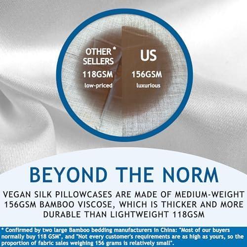Fundas de Almohada Refrigerantes Vegan Silk - 100% Viscosa de Bambú - Estándar, Juego de 2 con Cremallera