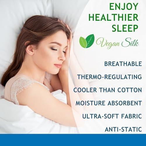 Fundas de Almohada Refrigerantes Vegan Silk - 100% Viscosa de Bambú - Estándar, Juego de 2 con Cremallera