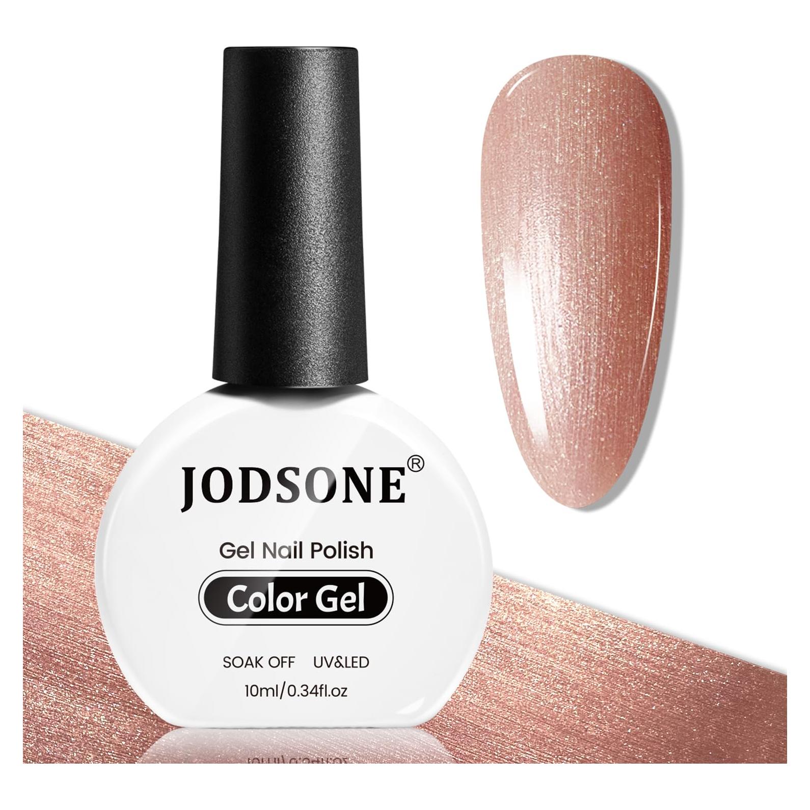 JODSONE 10ml Rose Gold Gel Nail Polish, Glitter Rose Gold Gel Polish All Seasons Neutral Soak Off U V Lamp Nail Art Design Manicure Salon DIY Home