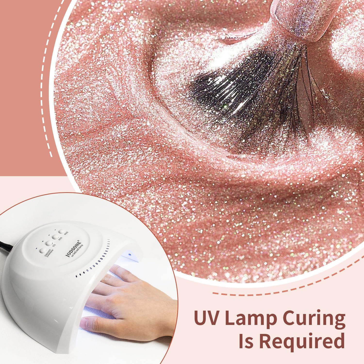 JODSONE 10ml Rose Gold Gel Nail Polish, Glitter Rose Gold Gel Polish All Seasons Neutral Soak Off U V Lamp Nail Art Design Manicure Salon DIY Home