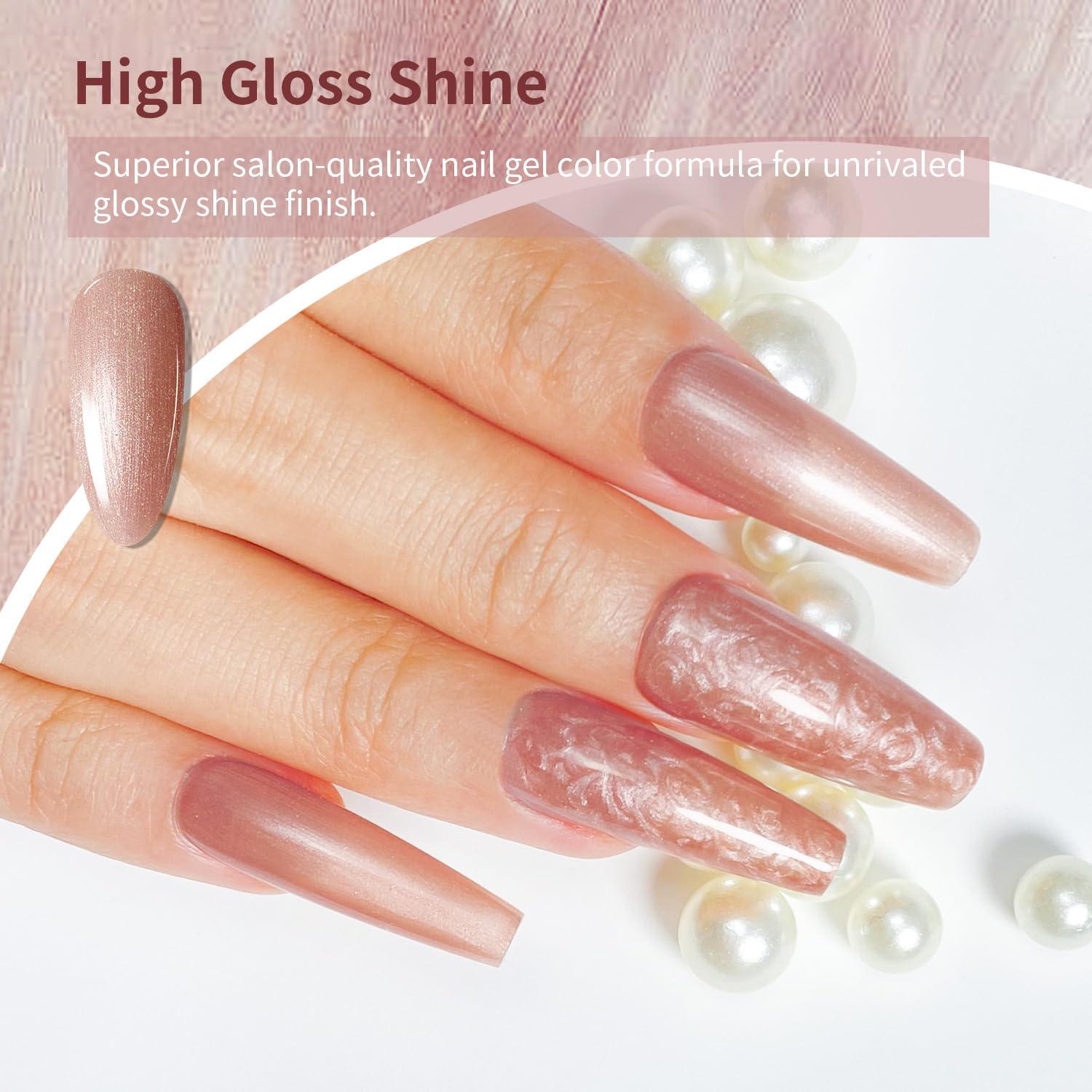 JODSONE 10ml Rose Gold Gel Nail Polish, Glitter Rose Gold Gel Polish All Seasons Neutral Soak Off U V Lamp Nail Art Design Manicure Salon DIY Home