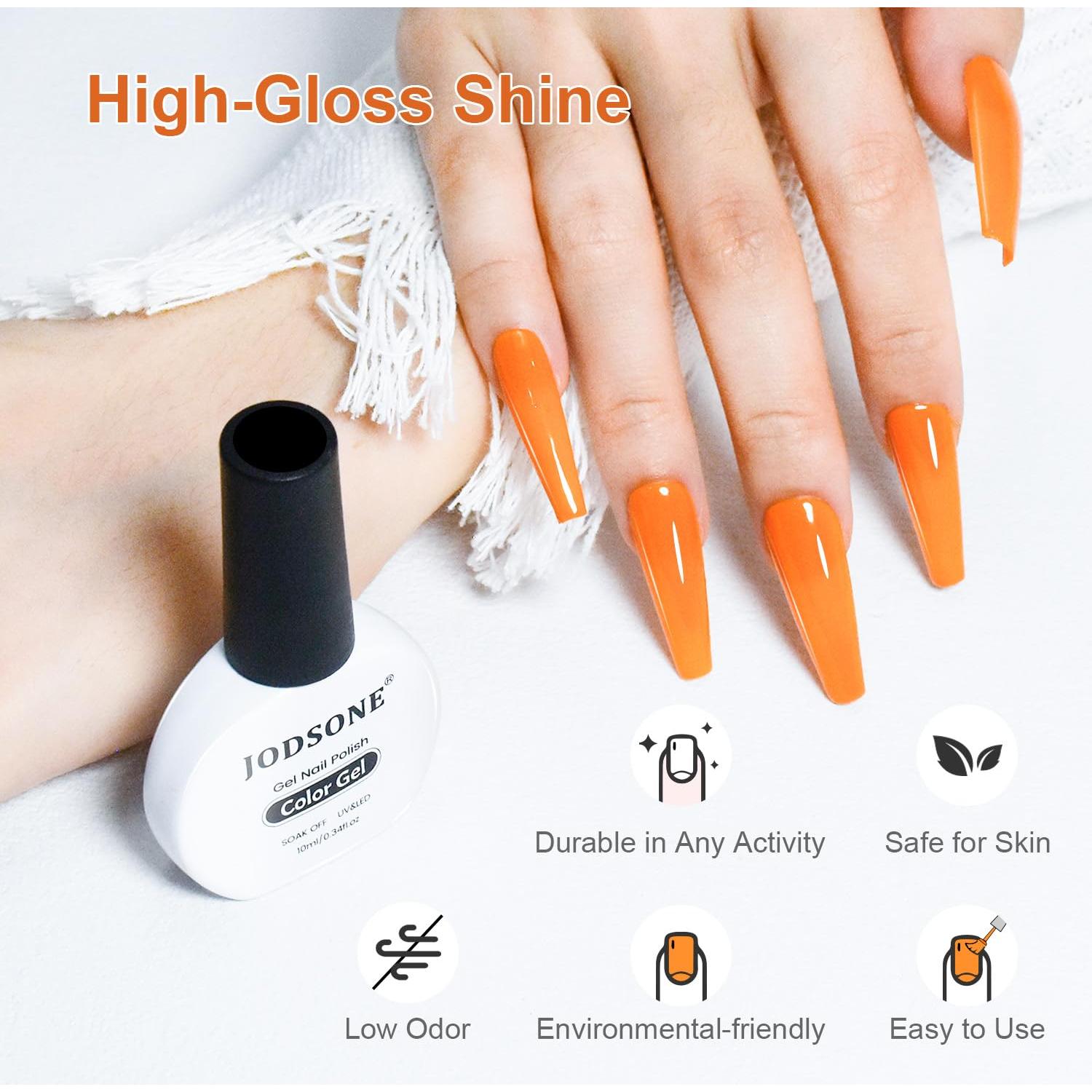 JODSONE 10ml Orange Gel Nail Polish Bright Orange Gel Polish Nail Manicure Salon DIY at Home High Gloss Soak Off U V
