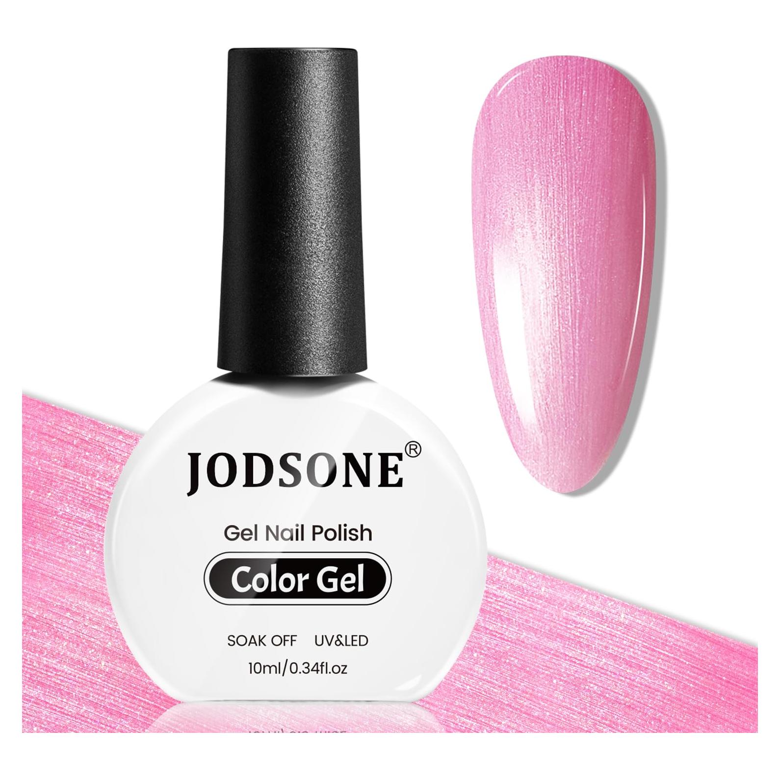 JODSONE 10ml Glitter Gel Nail Polish, Pink Glitter Gel Polish All Seasons Neutral Soak Off U V Lamp Deep Pink Nail Art Design Manicure Salon DIY Home