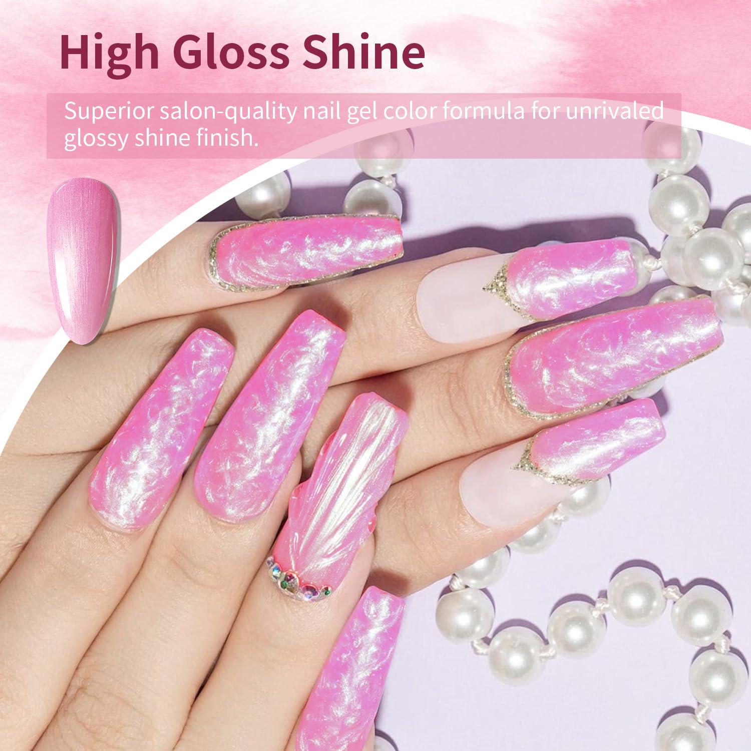 JODSONE 10ml Glitter Gel Nail Polish, Pink Glitter Gel Polish All Seasons Neutral Soak Off U V Lamp Deep Pink Nail Art Design Manicure Salon DIY Home