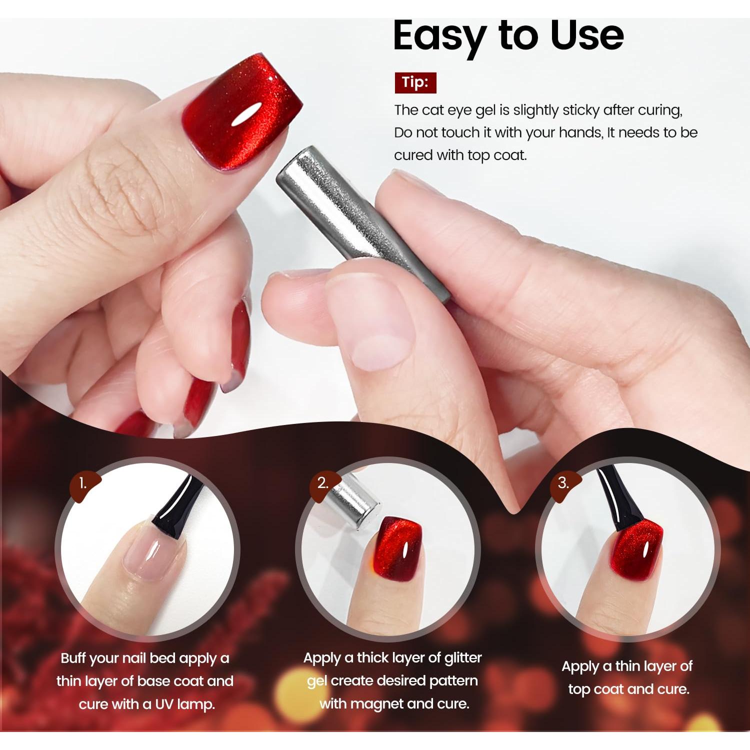 Esmalte de Uñas Gel JODSONE 10ml Ojo de Gato Rojo Profundo