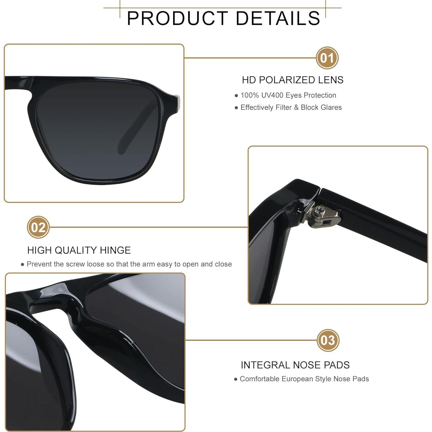 Gafas de sol aviador cuadradas ANDWOOD polarizadas UV400