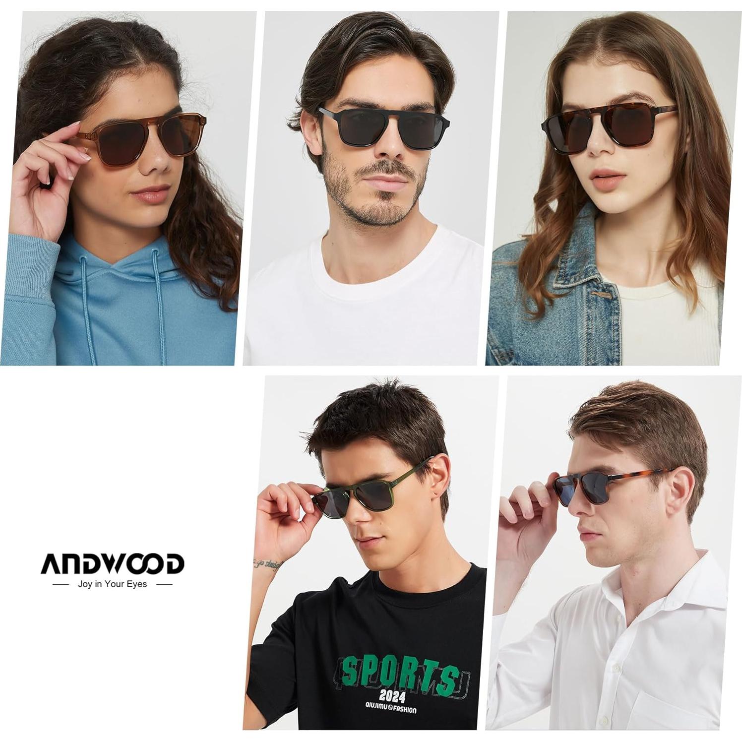 Gafas de sol aviador cuadradas ANDWOOD polarizadas UV400