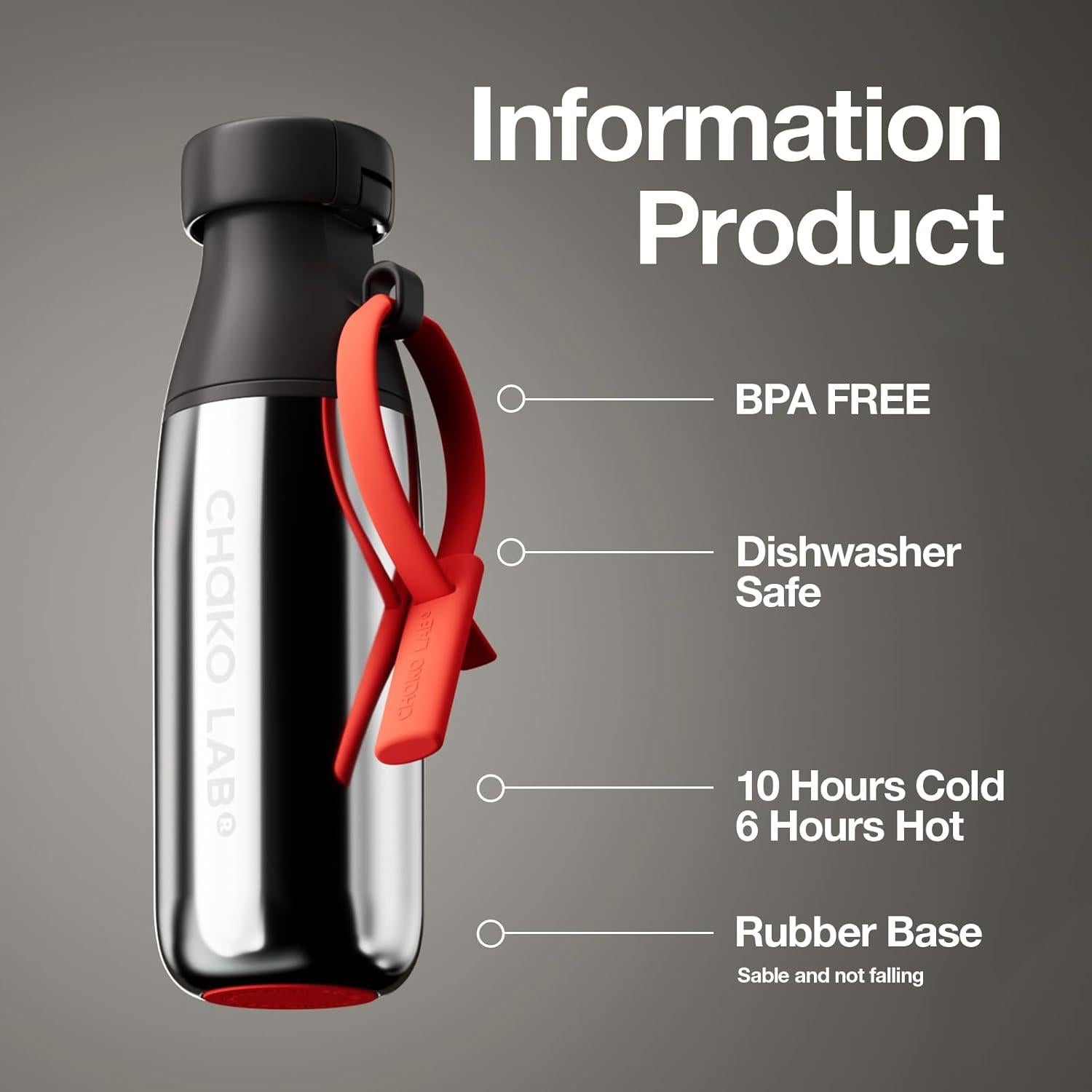 Botella de Agua Aislada CHAKO LAB 0.5L Chocolate Oscuro