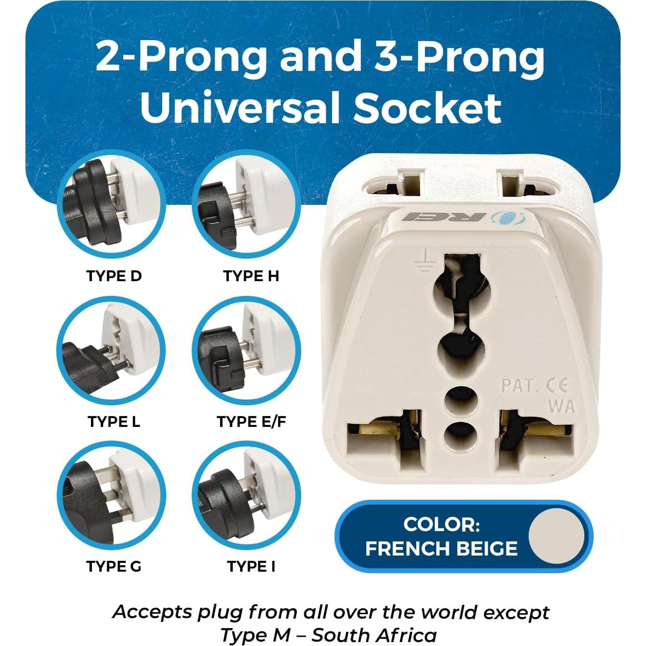 Adaptador de Enchufe de Viaje OREI Tipo B - Paquete de 2 - Blanco