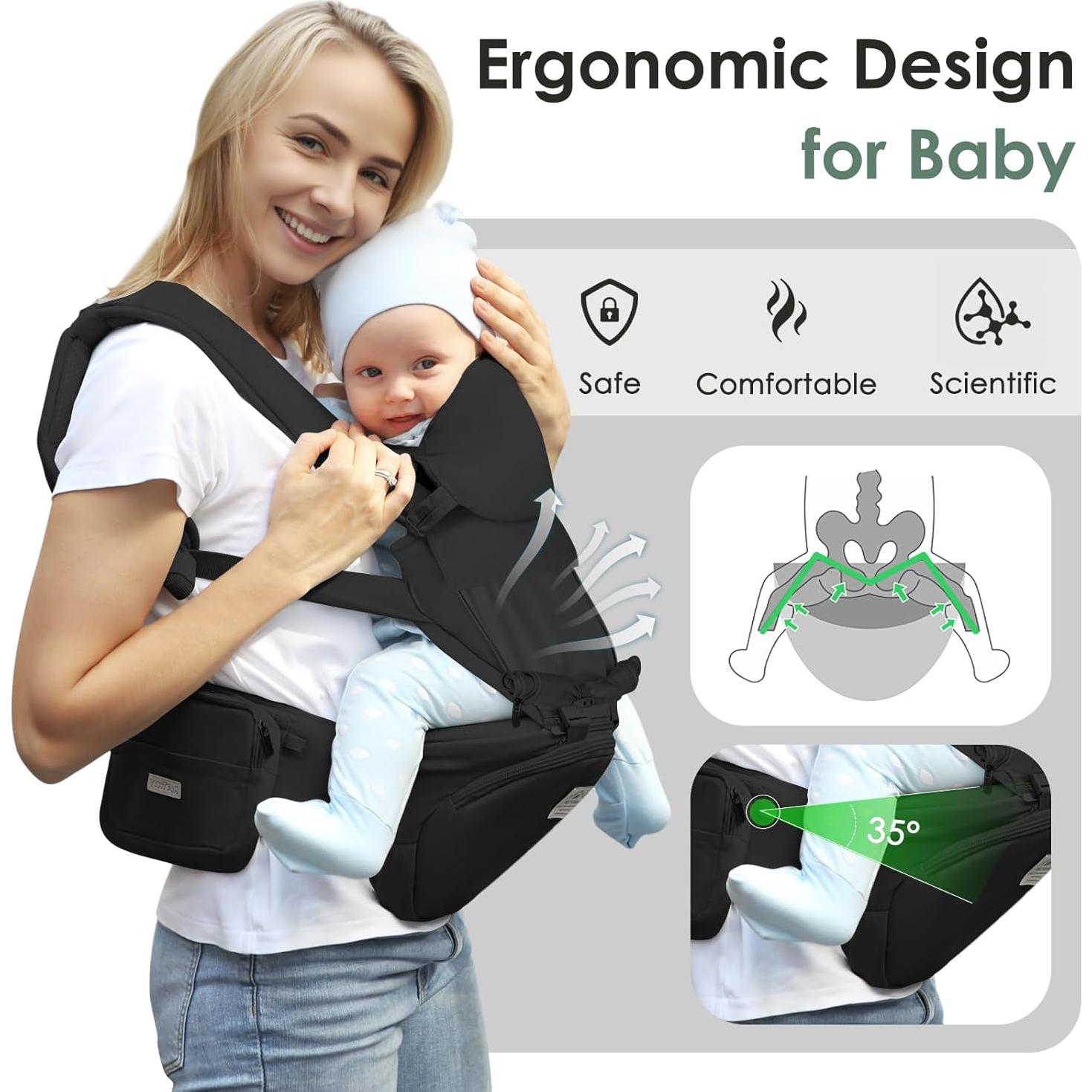 Portabebés 6 en 1 FRUITEAM Negro Ajustable y Ergonómico