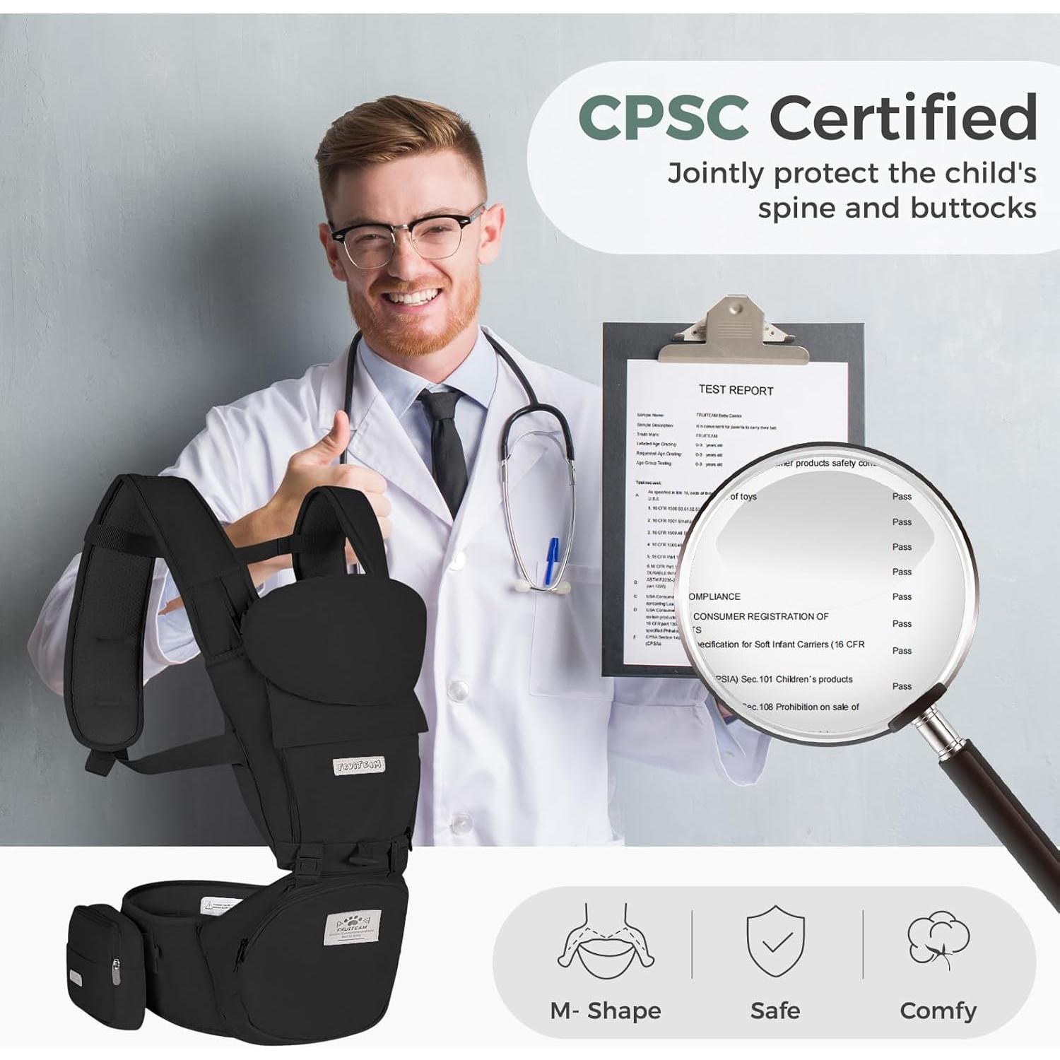 Portabebés 6 en 1 FRUITEAM Negro Ajustable y Ergonómico