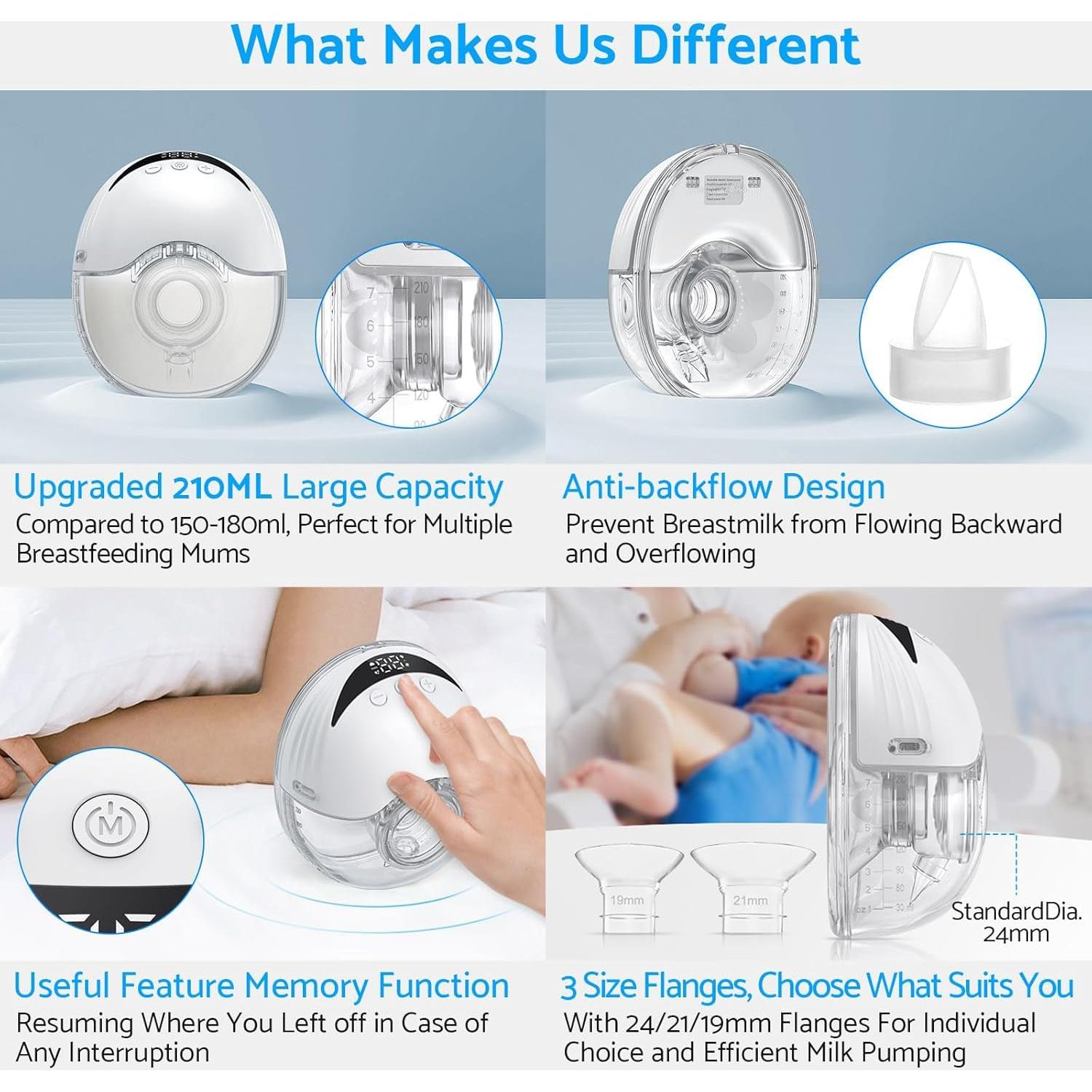 Extractor de Leche Eléctrico LAMSUET Manos Libres 350mmHg