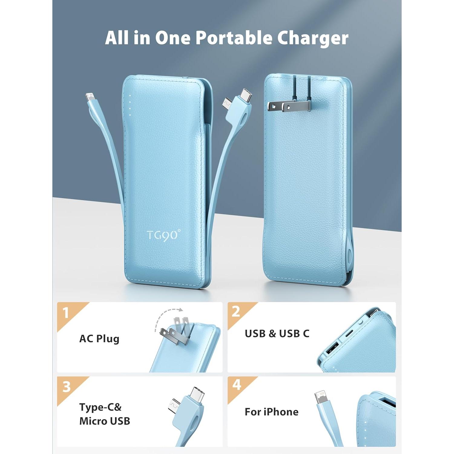 Banco de Energía 10000mAh TG90° con Enchufe AC Plegable