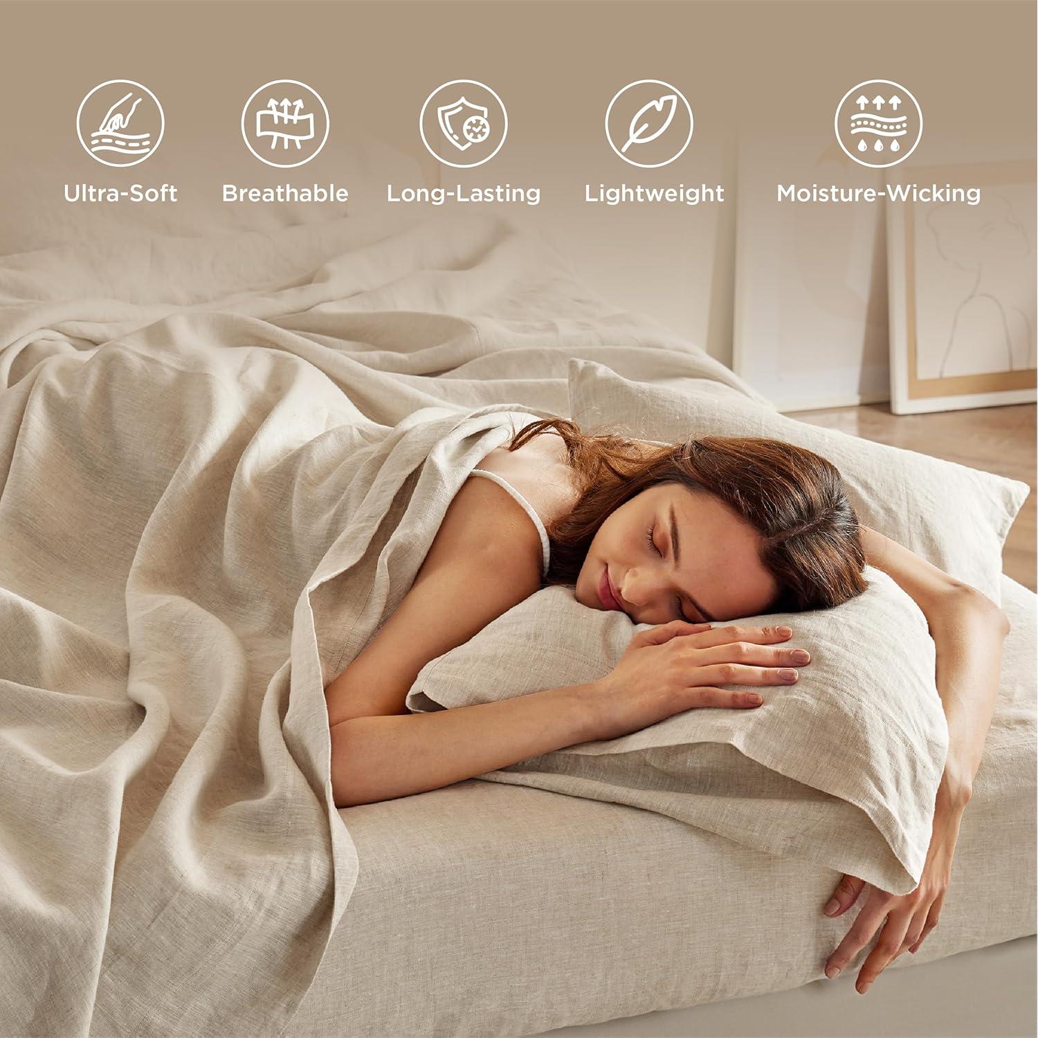 Sábanas Individuales Bedsure de Lino y Algodón 3 Piezas