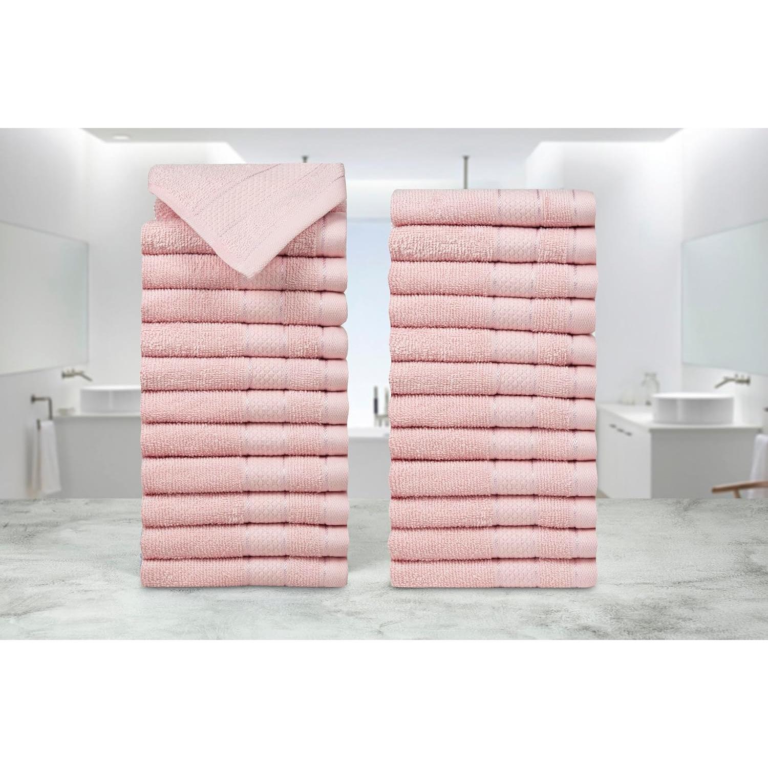 Juego de 24 Paños de Lavado Casa Lino 100% Algodón Rosa Suave