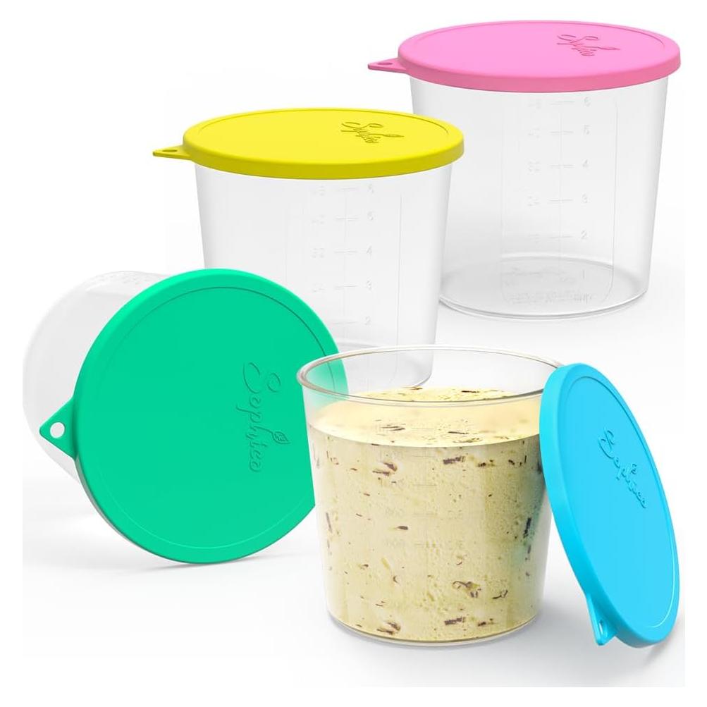 Contenedores de Helado SOPHICO 1.5L con Tapas de Silicona - Paquete de 4