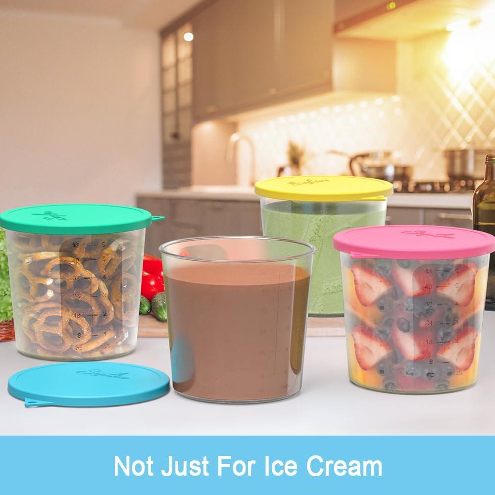 Contenedores de Helado SOPHICO 1.5L con Tapas de Silicona - Paquete de 4