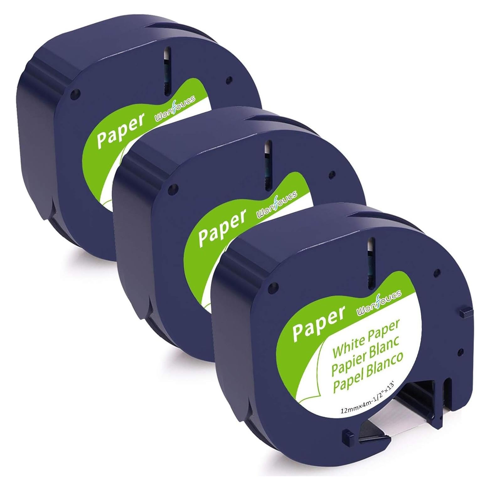 Cinta de Etiqueta Papel Blanca 12mm x 4m Wonfoucs para Dymo