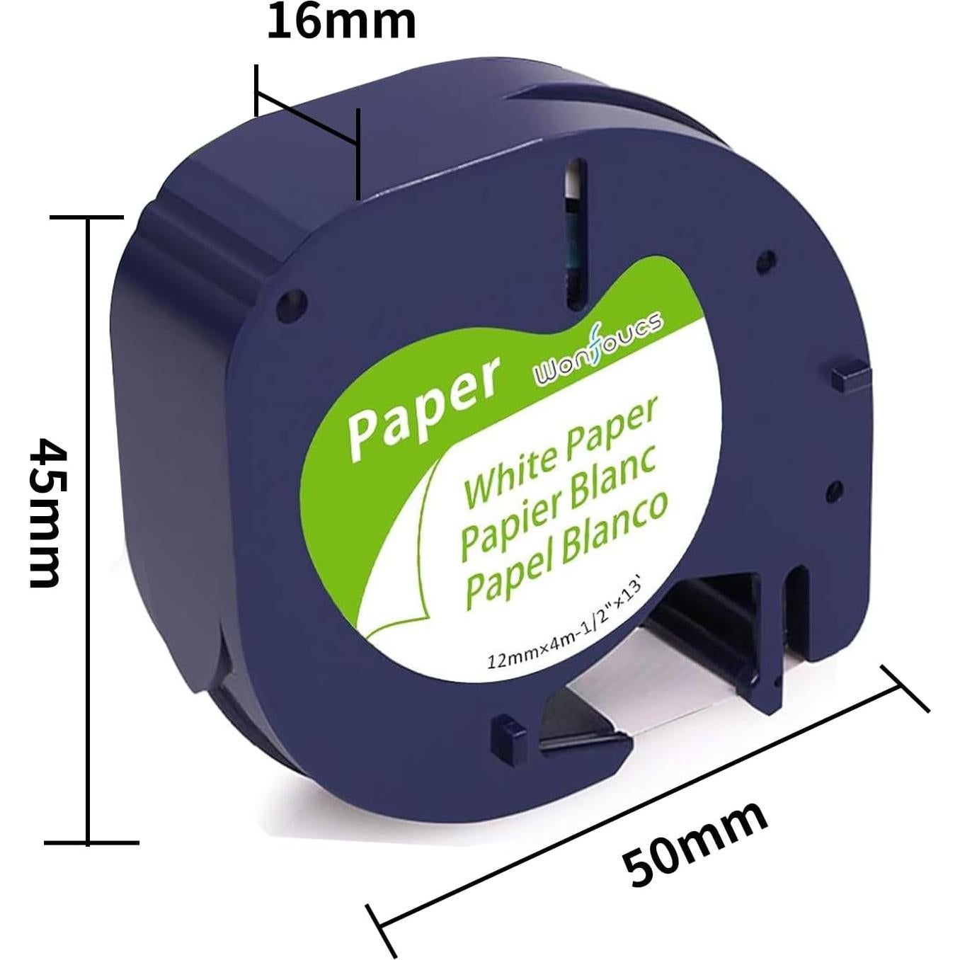 Cinta de Etiqueta Papel Blanca 12mm x 4m Wonfoucs para Dymo