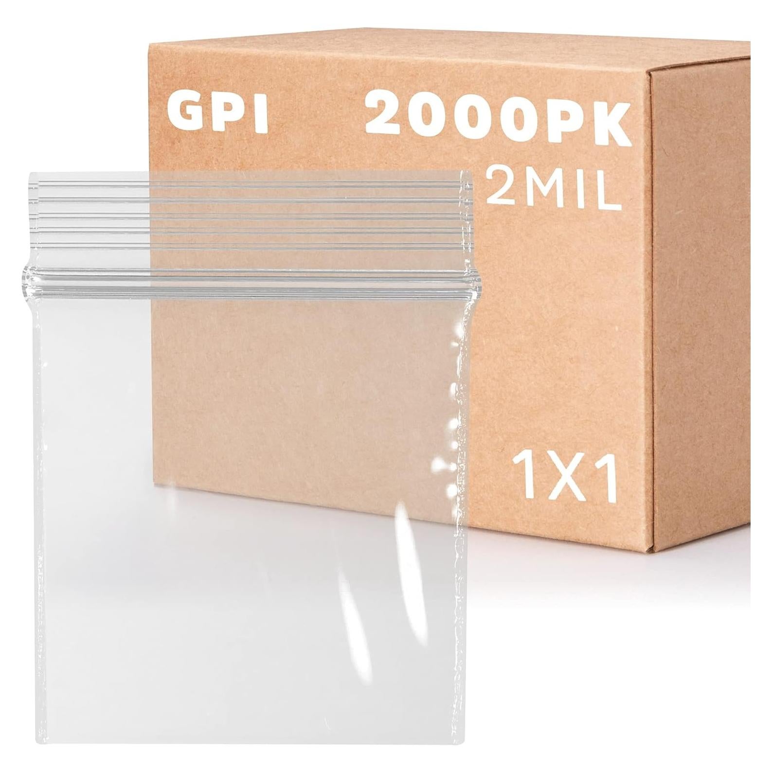 GPI - Pack of 2000-1" X 1" Mini 2 Mil Thick, Clear Plastic Jewelry Zip Bags, Reclosable, Strong & Durable Poly Baggies with Resealable Zip Top Lock for Travel, Storage, Packaging & Shipping.