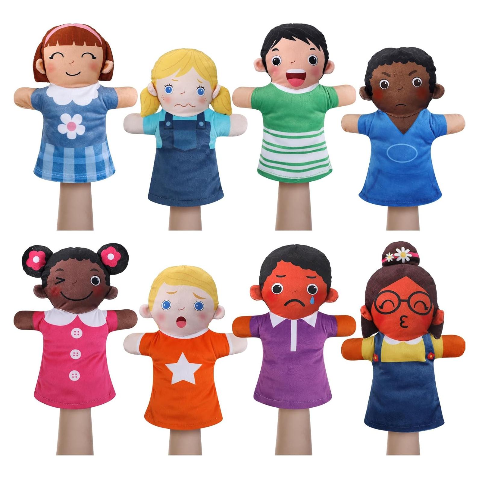 Conjunto de 8 Marionetas de Mano Poen Multiculturales 27x20 cm