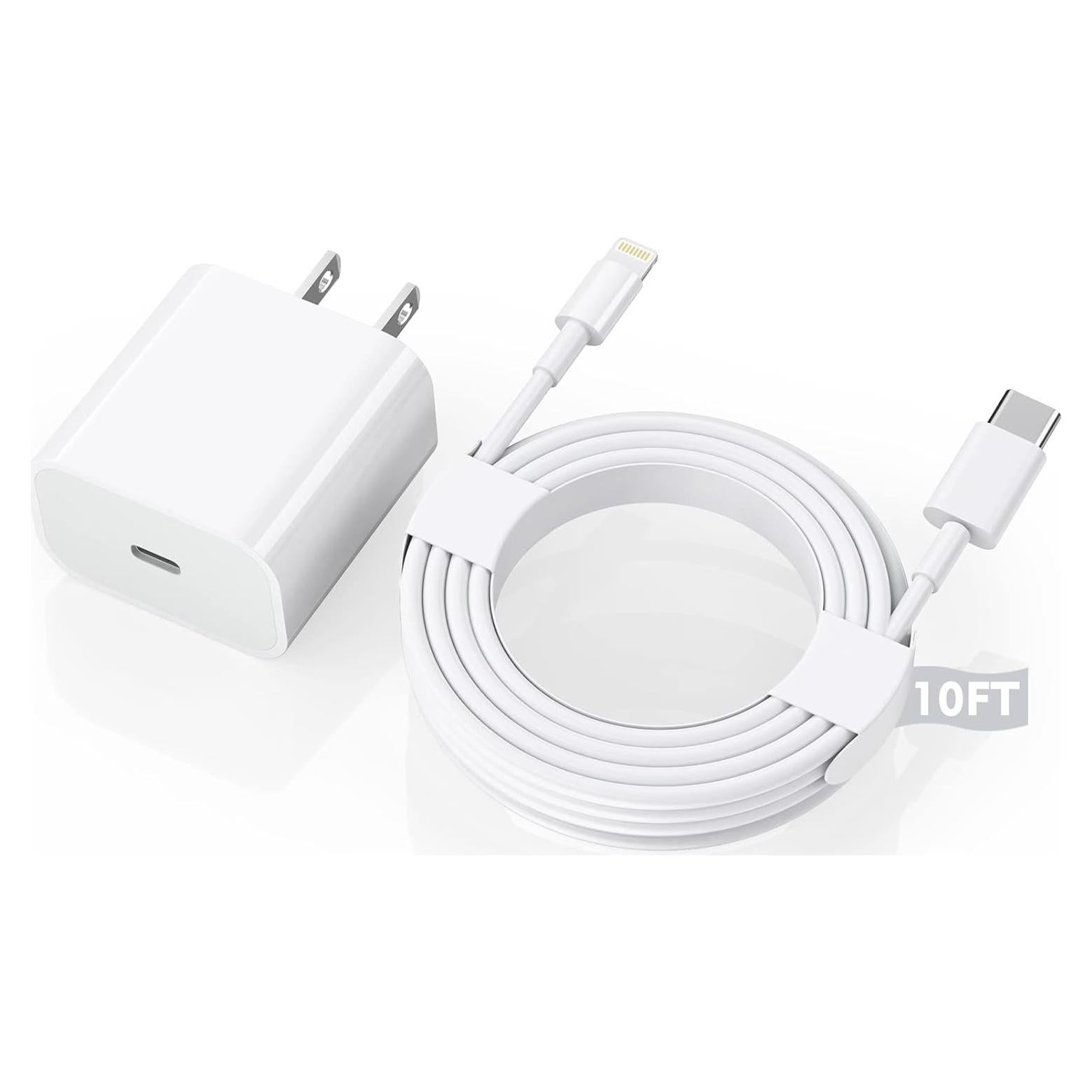 Cargador Rápido USB C 20W con Cable Lightning 10FT MFi