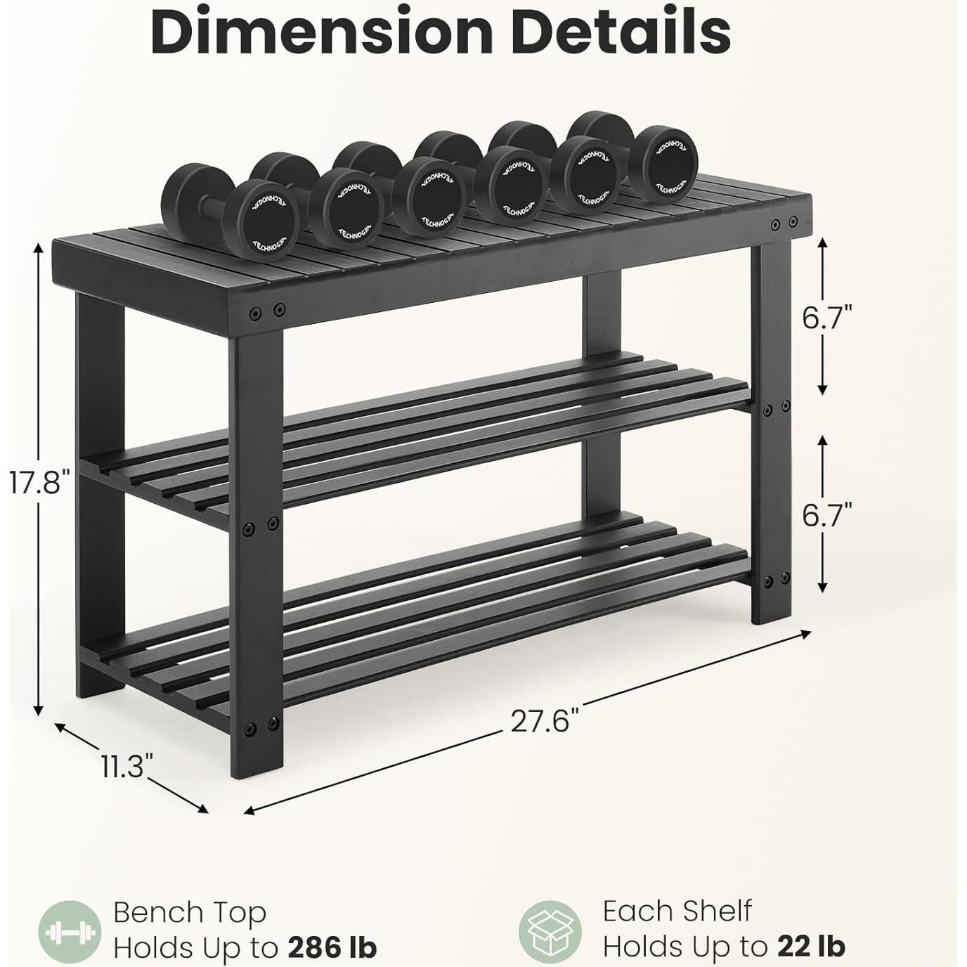 Banco de Zapatos DUMOS de Bambú Negro, Organizador 3 Niveles