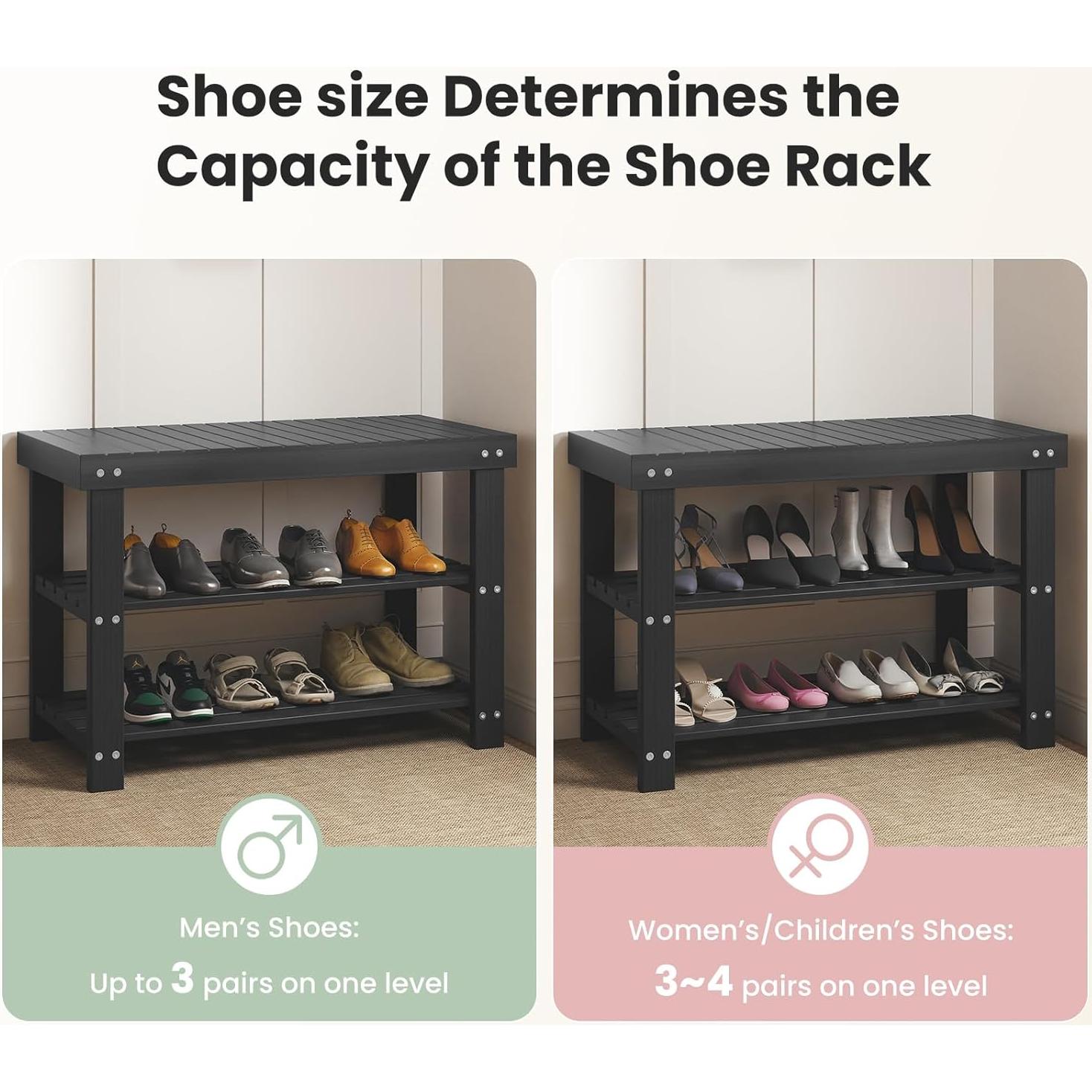 Banco de Zapatos DUMOS de Bambú Negro, Organizador 3 Niveles