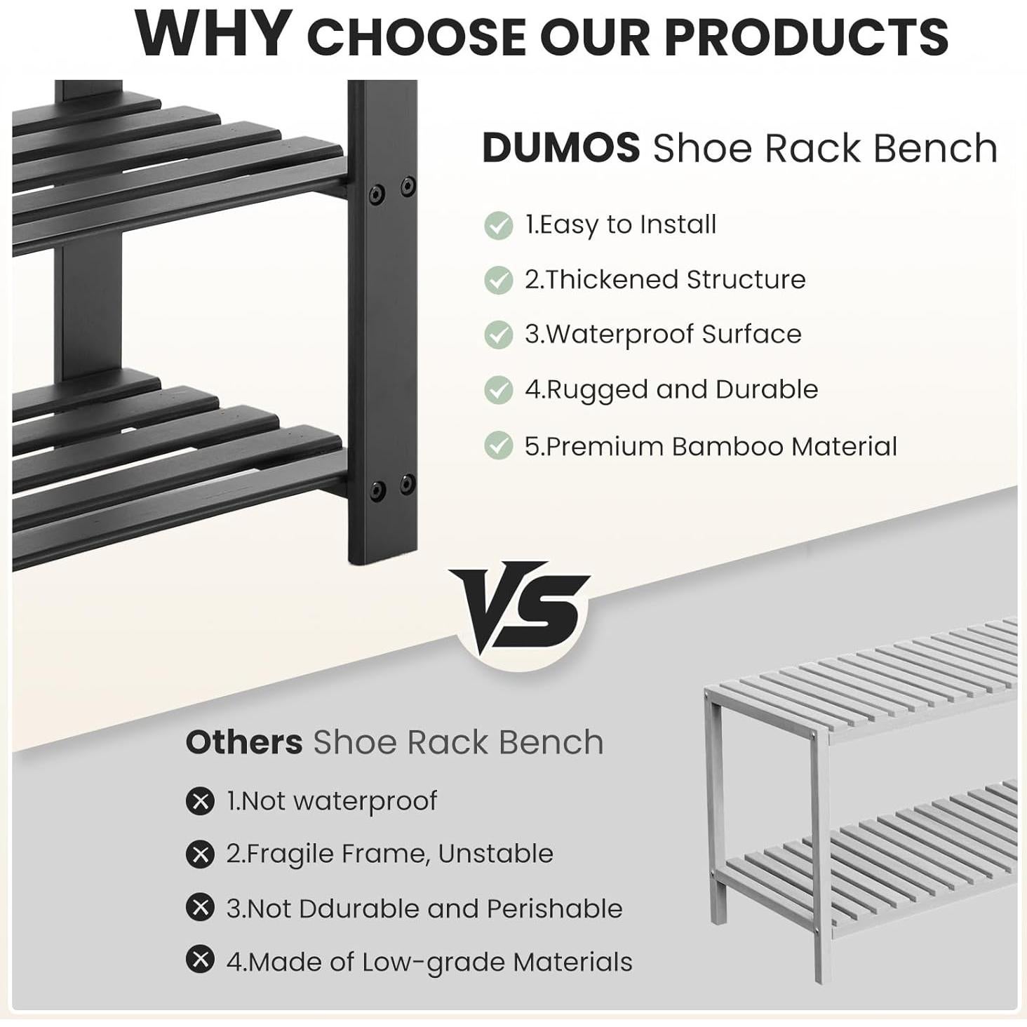 Banco de Zapatos DUMOS de Bambú Negro, Organizador 3 Niveles