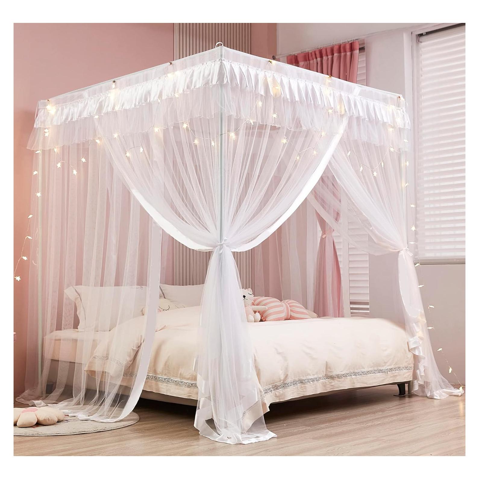 Cortina de Cama con Dosel Mengersi Blanca Matrimonial 145x199 cm