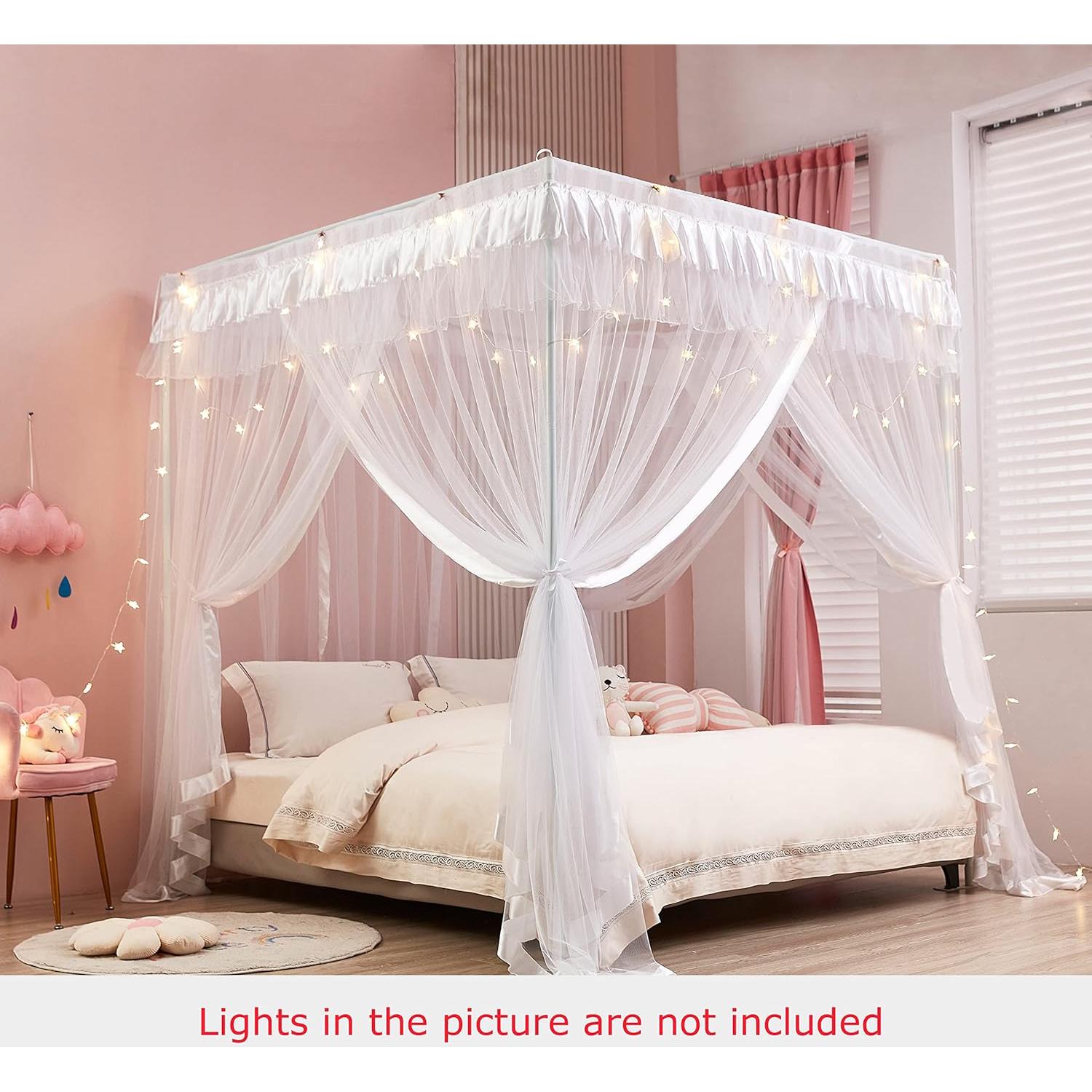 Cortina de Cama con Dosel Mengersi Blanca Matrimonial 145x199 cm