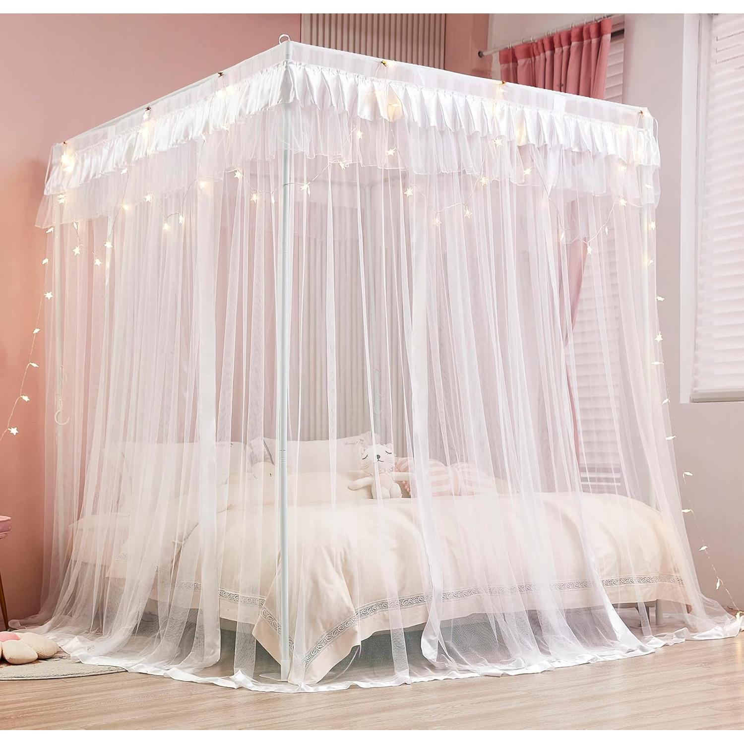 Cortina de Cama con Dosel Mengersi Blanca Matrimonial 145x199 cm