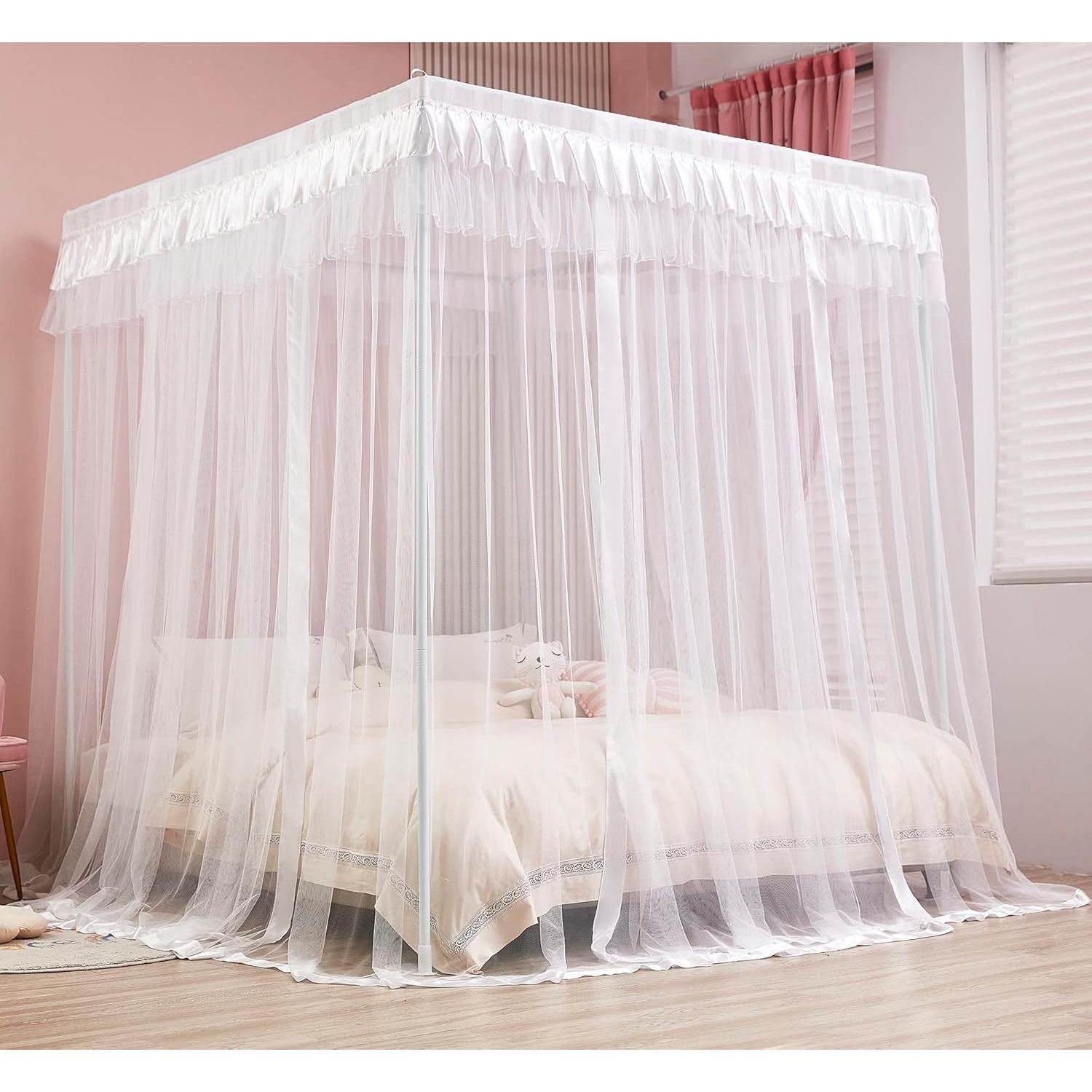 Cortina de Cama con Dosel Mengersi Blanca Matrimonial 145x199 cm