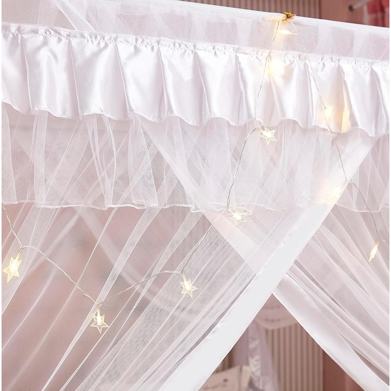 Cortina de Cama con Dosel Mengersi Blanca Matrimonial 145x199 cm