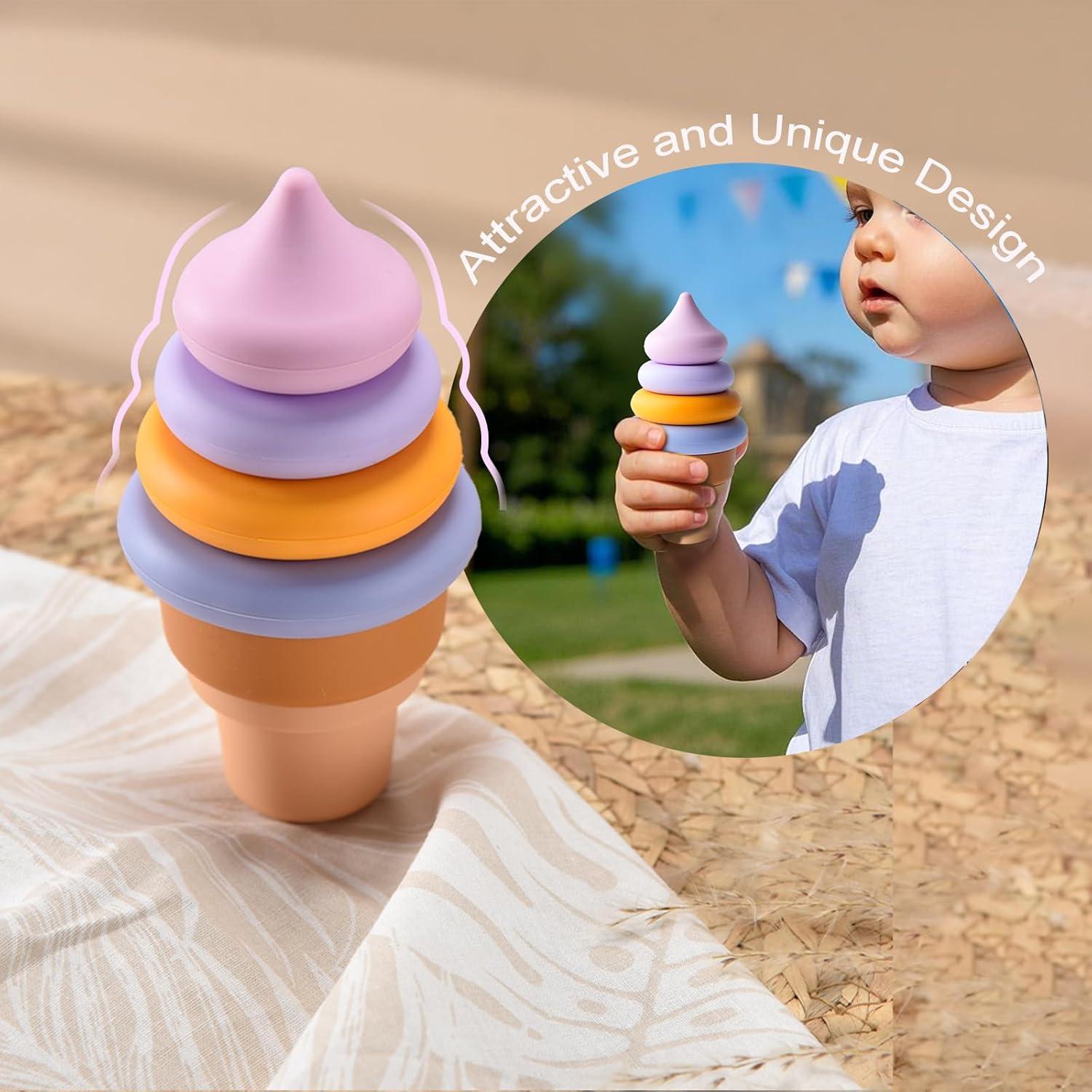 Juguete Apilable de Silicona para Bebés - Helado Azul 7 Piezas