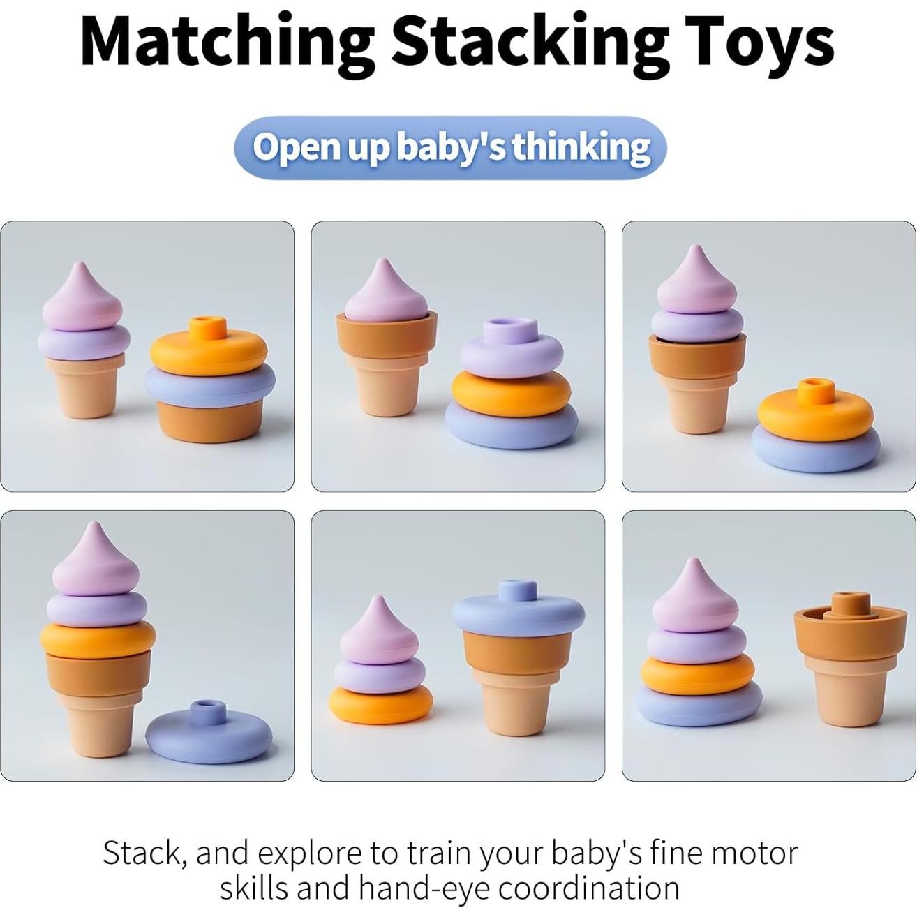 Juguete Apilable de Silicona para Bebés - Helado Azul 7 Piezas